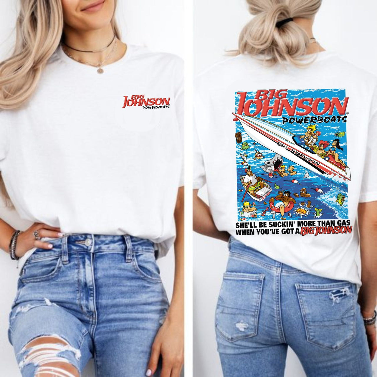 Big Johnson Powerboats Graphic T-Shirt - 2-Sided Fun & Bold Design, Funny Humor Tee