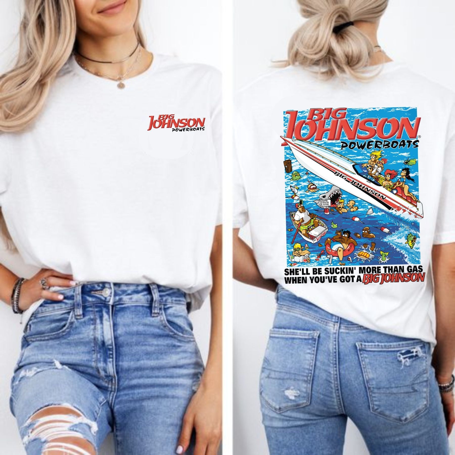 Big Johnson Powerboats Graphic T-Shirt - 2-Sided Fun & Bold Design, Funny Humor Tee