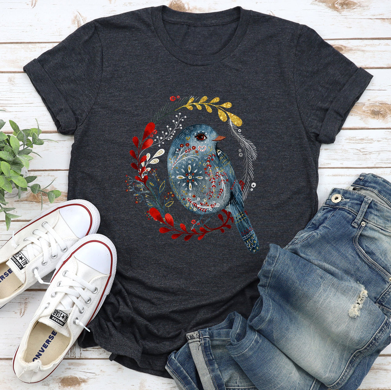 Bird Folk Art Scandinavian Winter Christmas Illustration Limited Collective Graphic Tee
