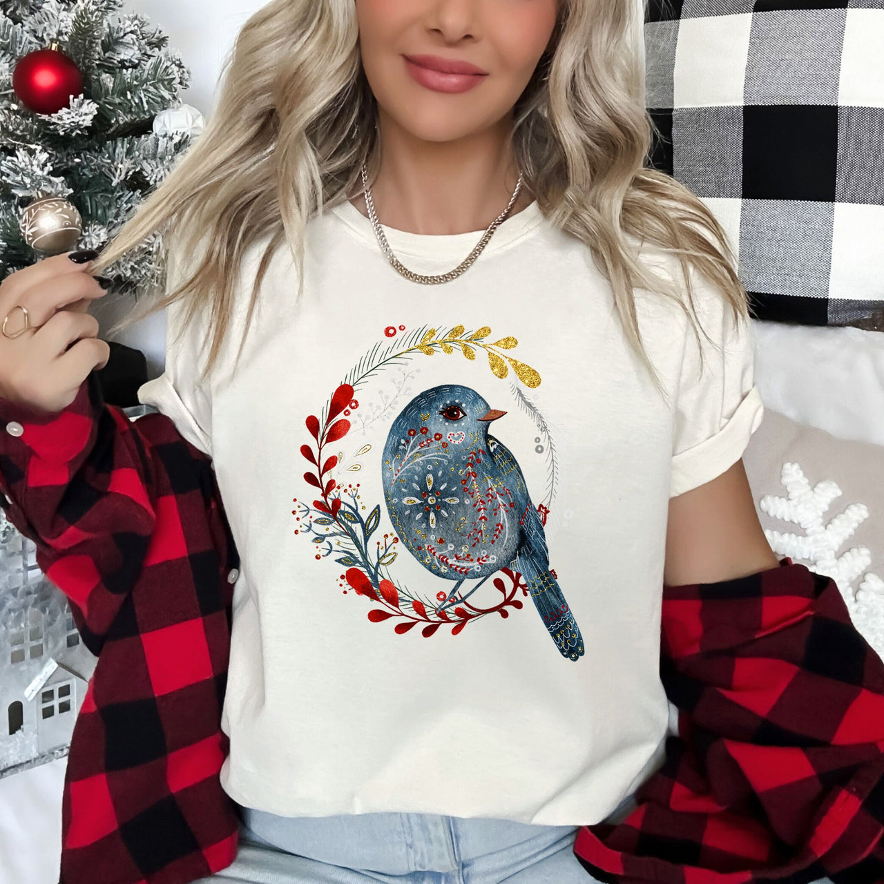 Bird Folk Art Scandinavian Winter Christmas Illustration Limited Collective Graphic Tee