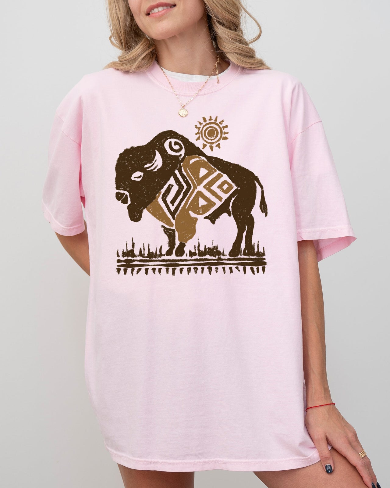 Bison Western Buffalo Sun Cowboy Nature Tribal Print Desert Scene Comfort Colors Tee