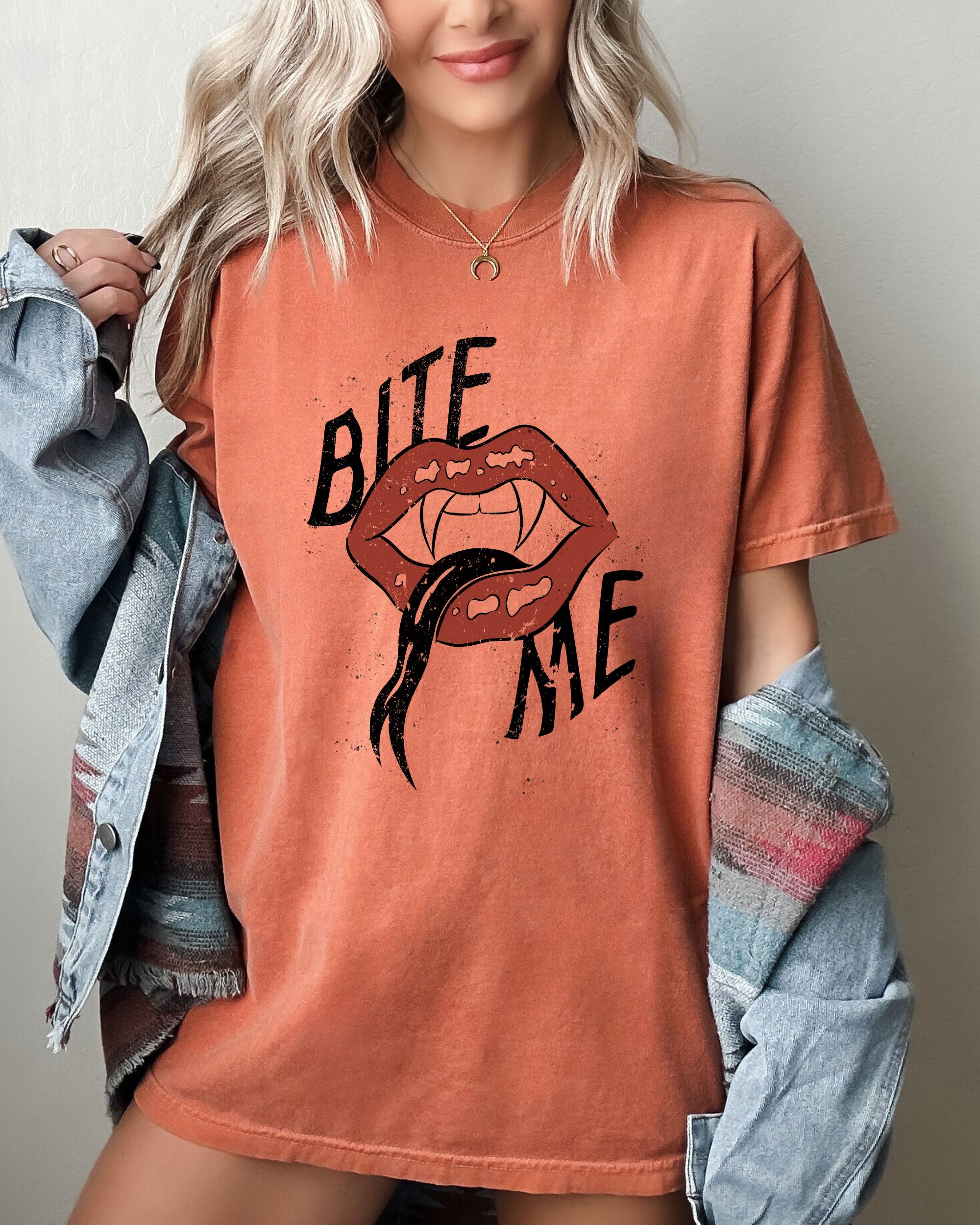 Bite Me Lips Vampire Funny Sexy Crude Sarcastic Vulgar Edition Comfort Colors Tee
