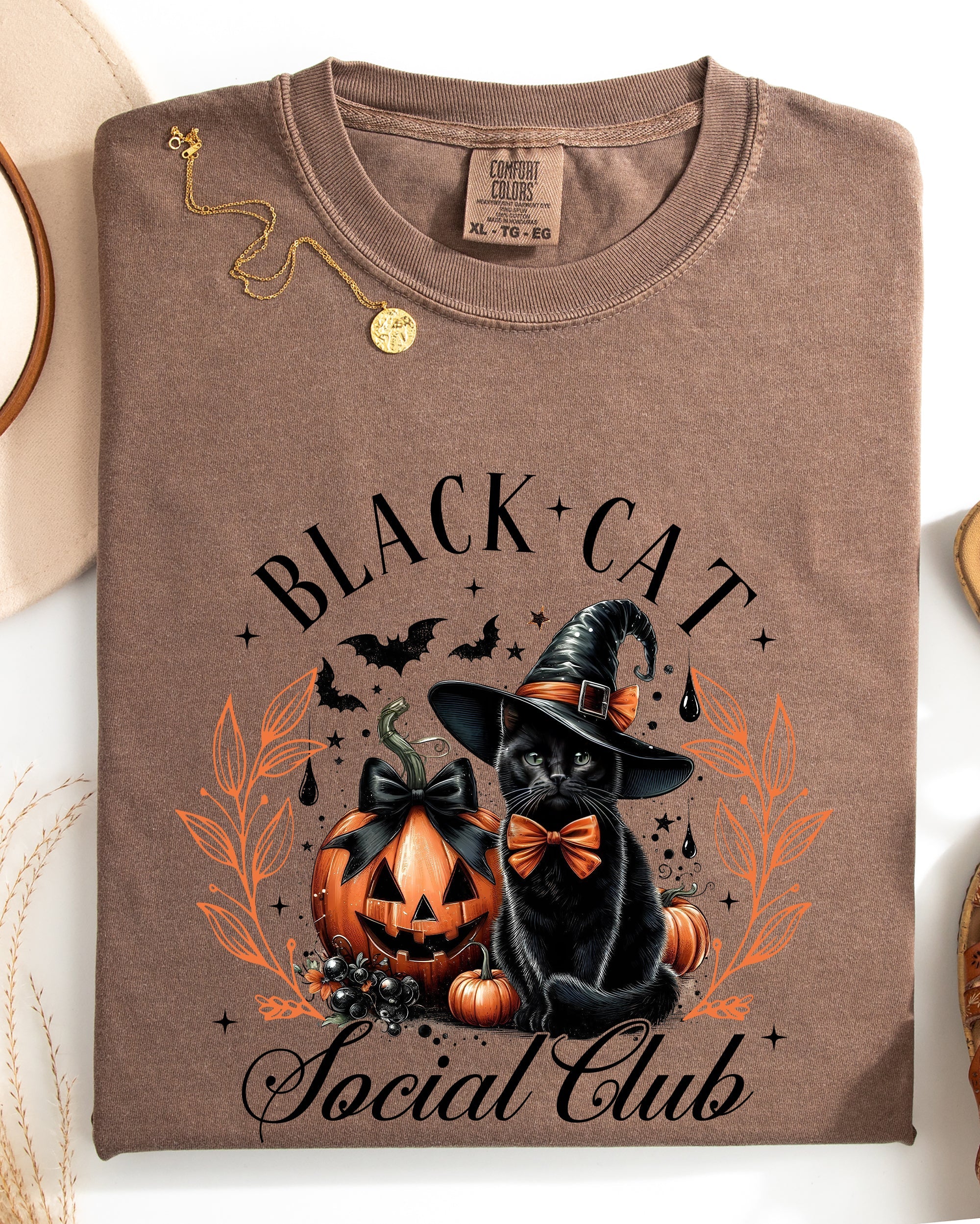 Black Cat Social Club Coquette Halloween Witch Pumpkin Jack-O-Lantern Comfort Colors Tee