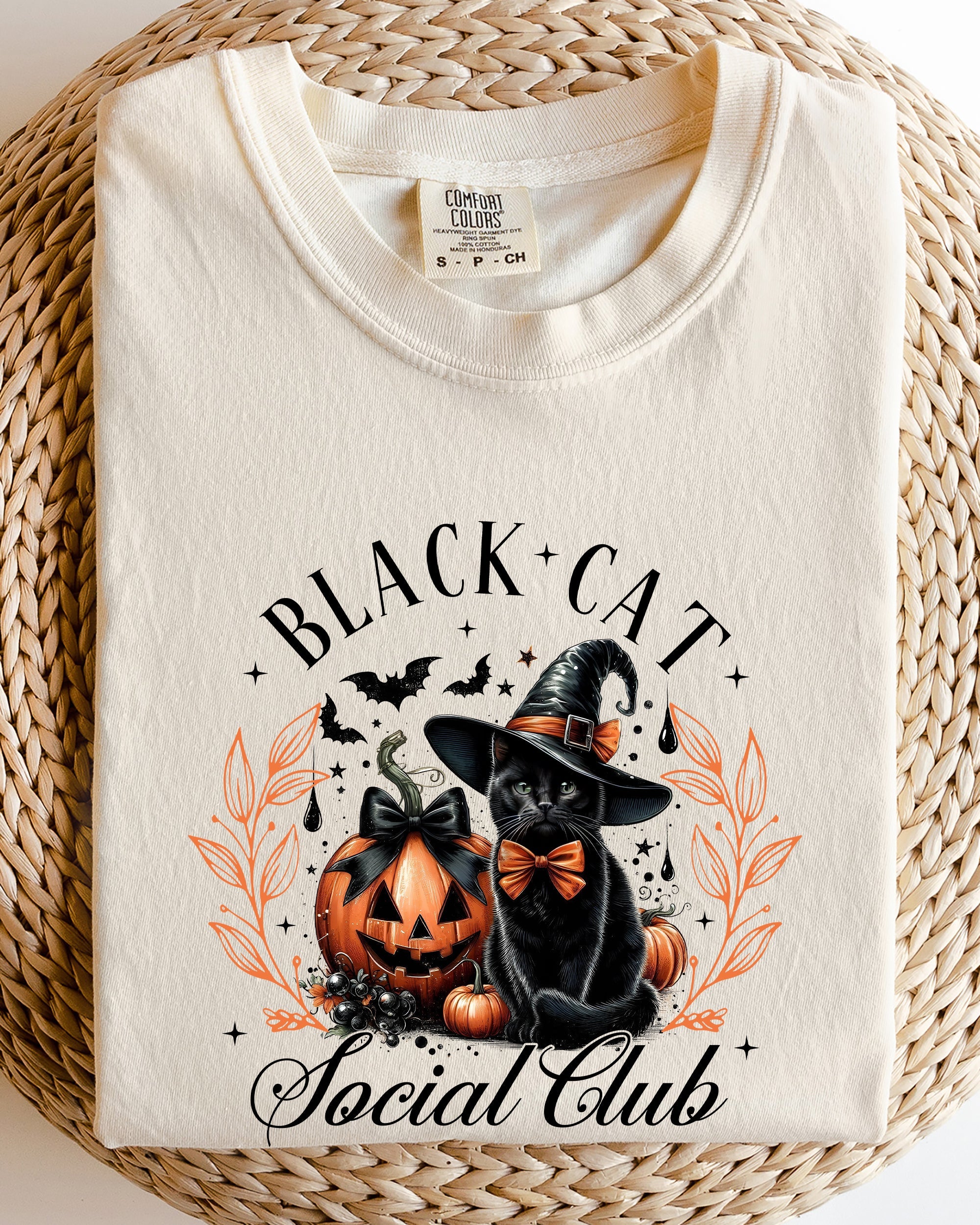 Black Cat Social Club Coquette Halloween Witch Pumpkin Jack-O-Lantern Comfort Colors Tee