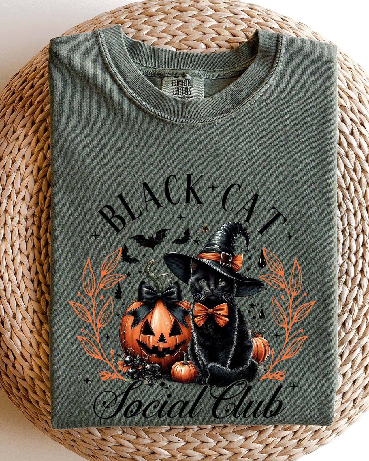 Black Cat Social Club Coquette Halloween Witch Pumpkin Jack-O-Lantern Comfort Colors Tee