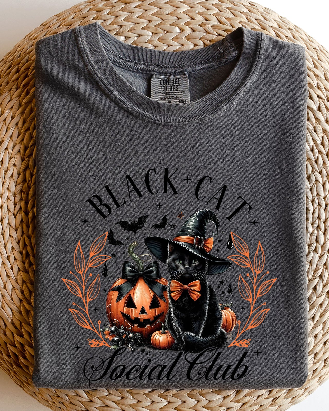 Black Cat Social Club Coquette Halloween Witch Pumpkin Jack-O-Lantern Comfort Colors Tee