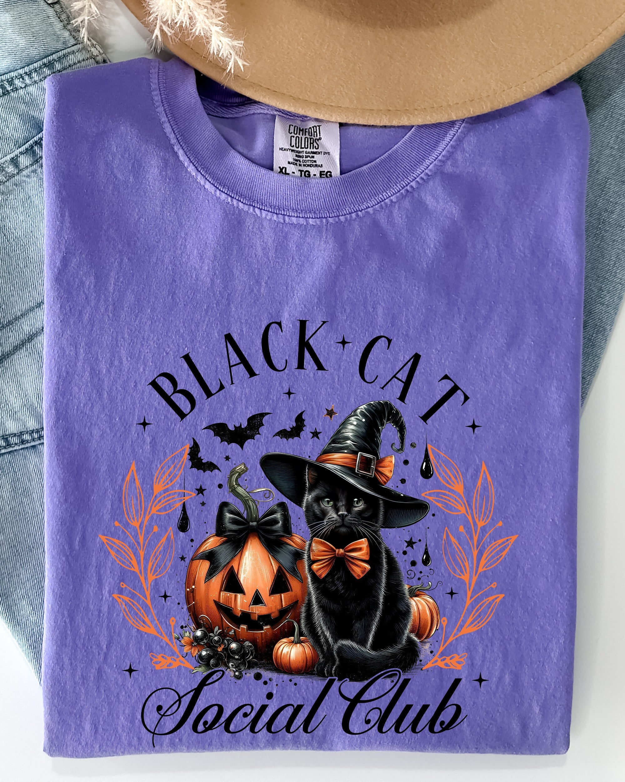 Black Cat Social Club Coquette Halloween Witch Pumpkin Jack-O-Lantern Comfort Colors Tee