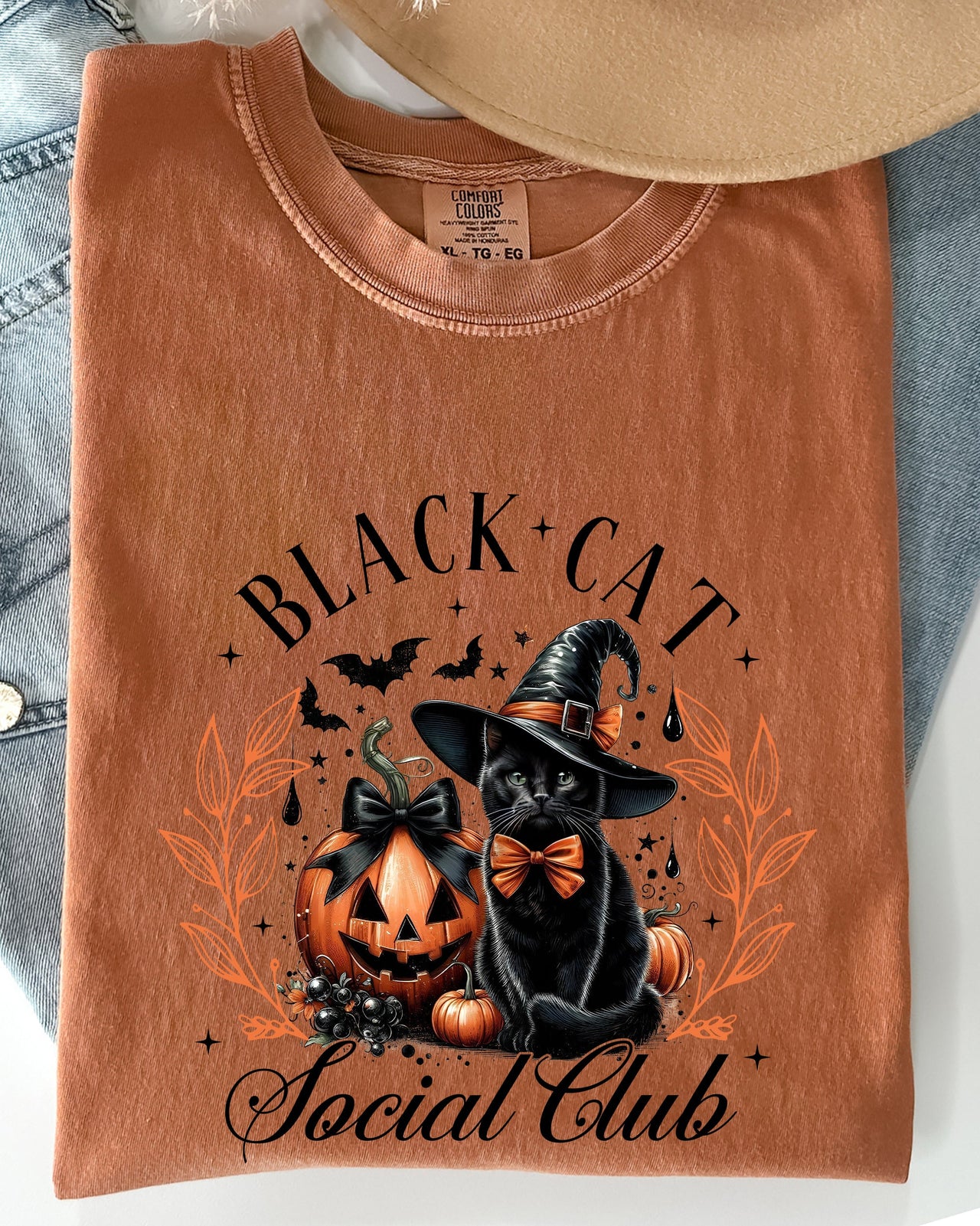 Black Cat Social Club Coquette Halloween Witch Pumpkin Jack-O-Lantern Comfort Colors Tee