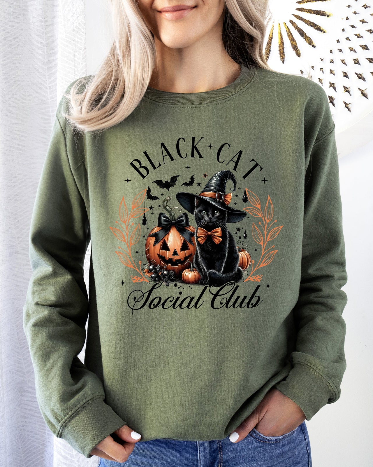 Black Cat Social Club Coquette Halloween Witch Pumpkin Jack-O-Lantern Sweatshirt