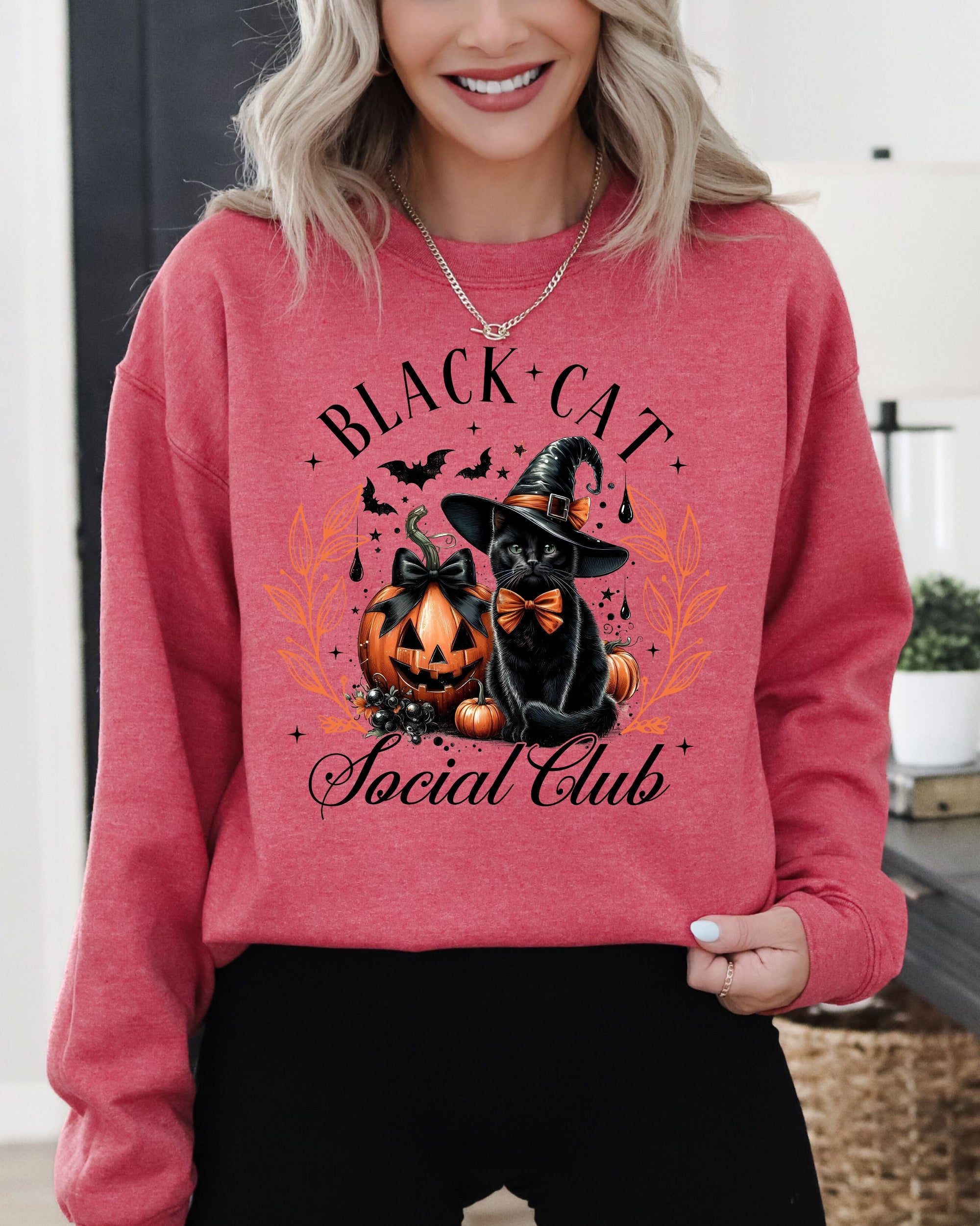Black Cat Social Club Coquette Halloween Witch Pumpkin Jack-O-Lantern Sweatshirt