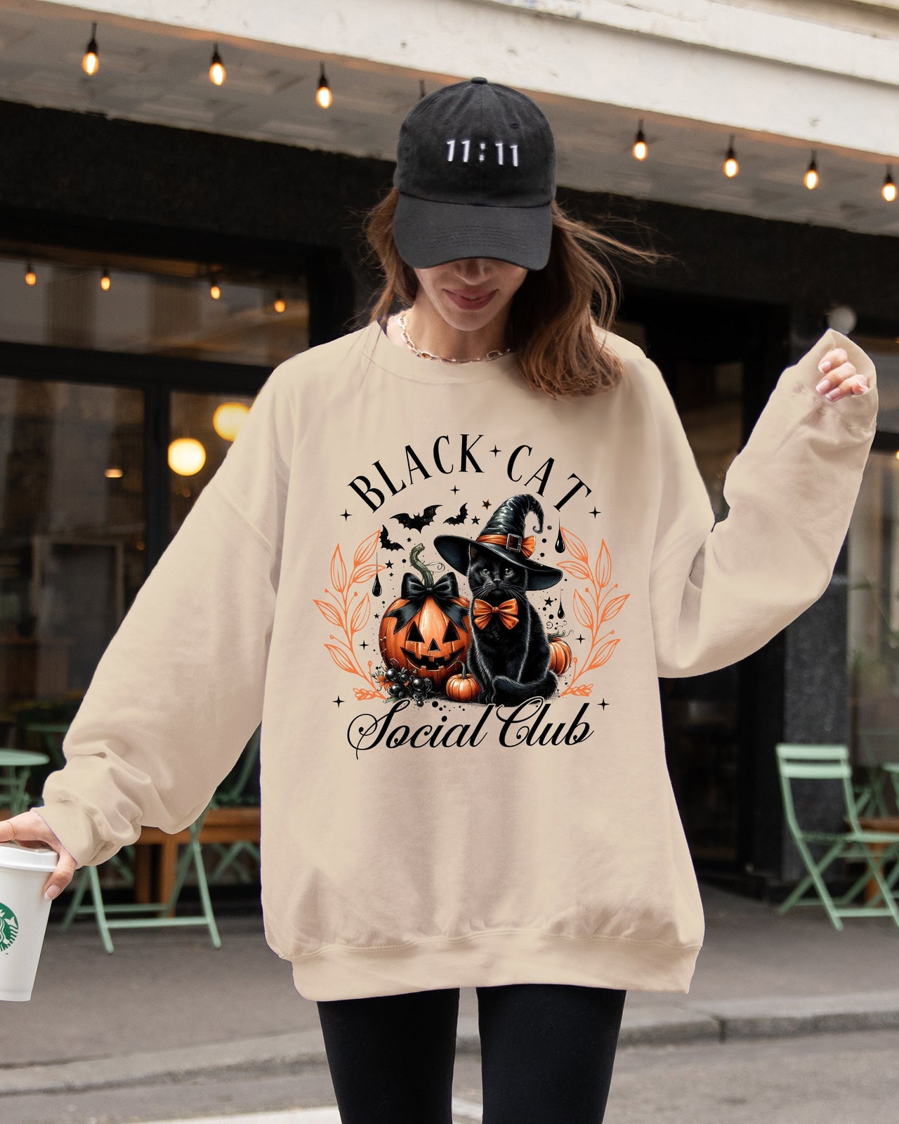 Black Cat Social Club Coquette Halloween Witch Pumpkin Jack-O-Lantern Sweatshirt