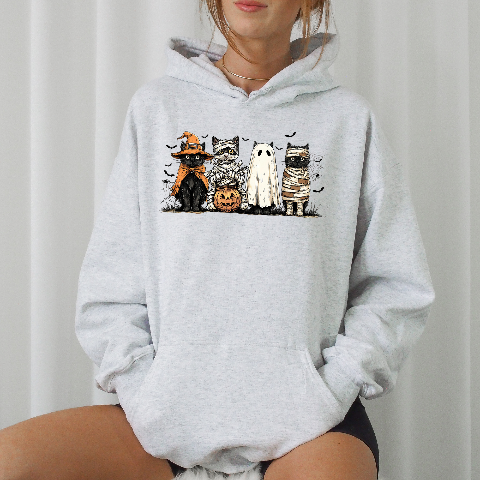 Black Cats Pumpkin Ghosts Cats Retro Halloween Gothic Halloween Cat Mama Hoodie