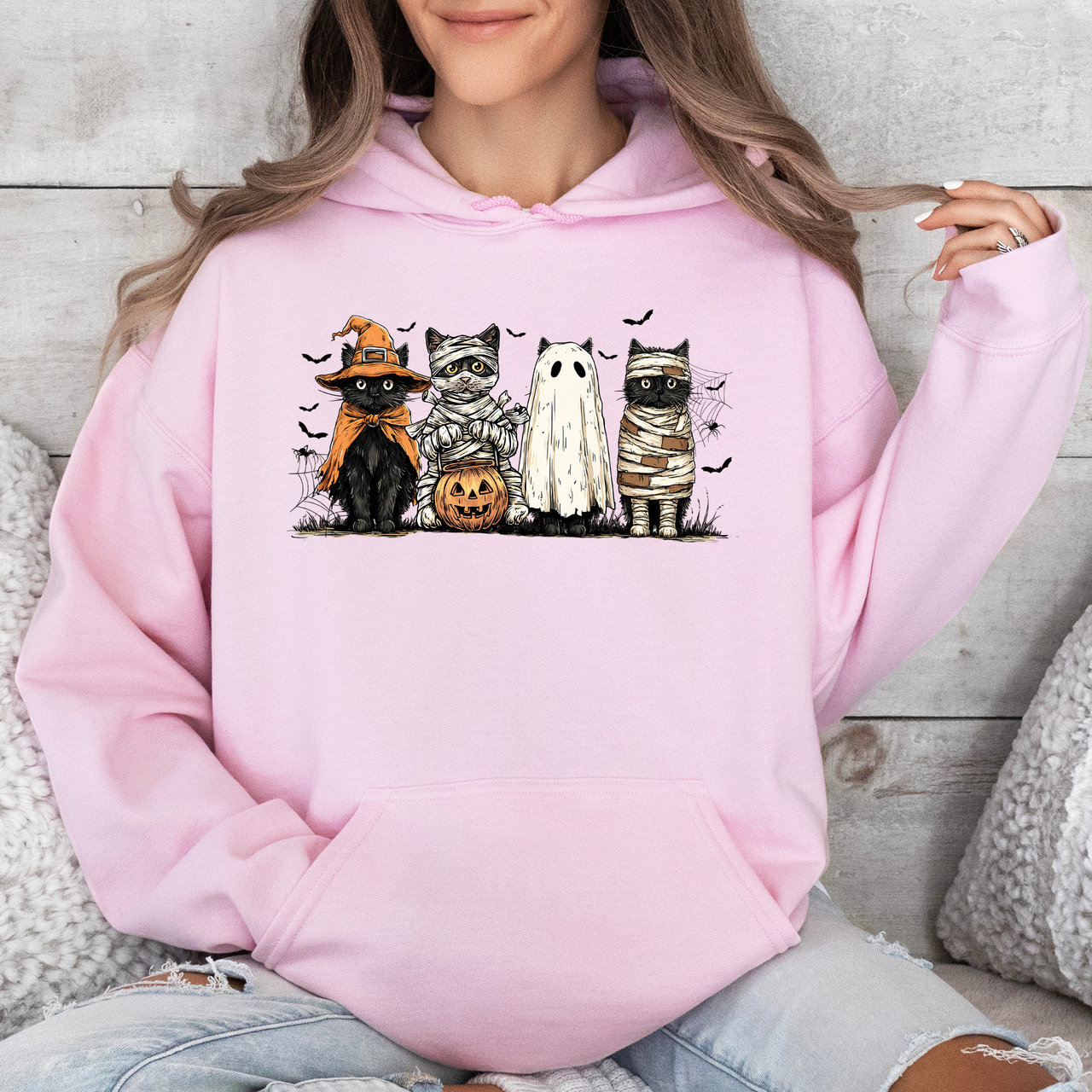 Black Cats Pumpkin Ghosts Cats Retro Halloween Gothic Halloween Cat Mama Hoodie