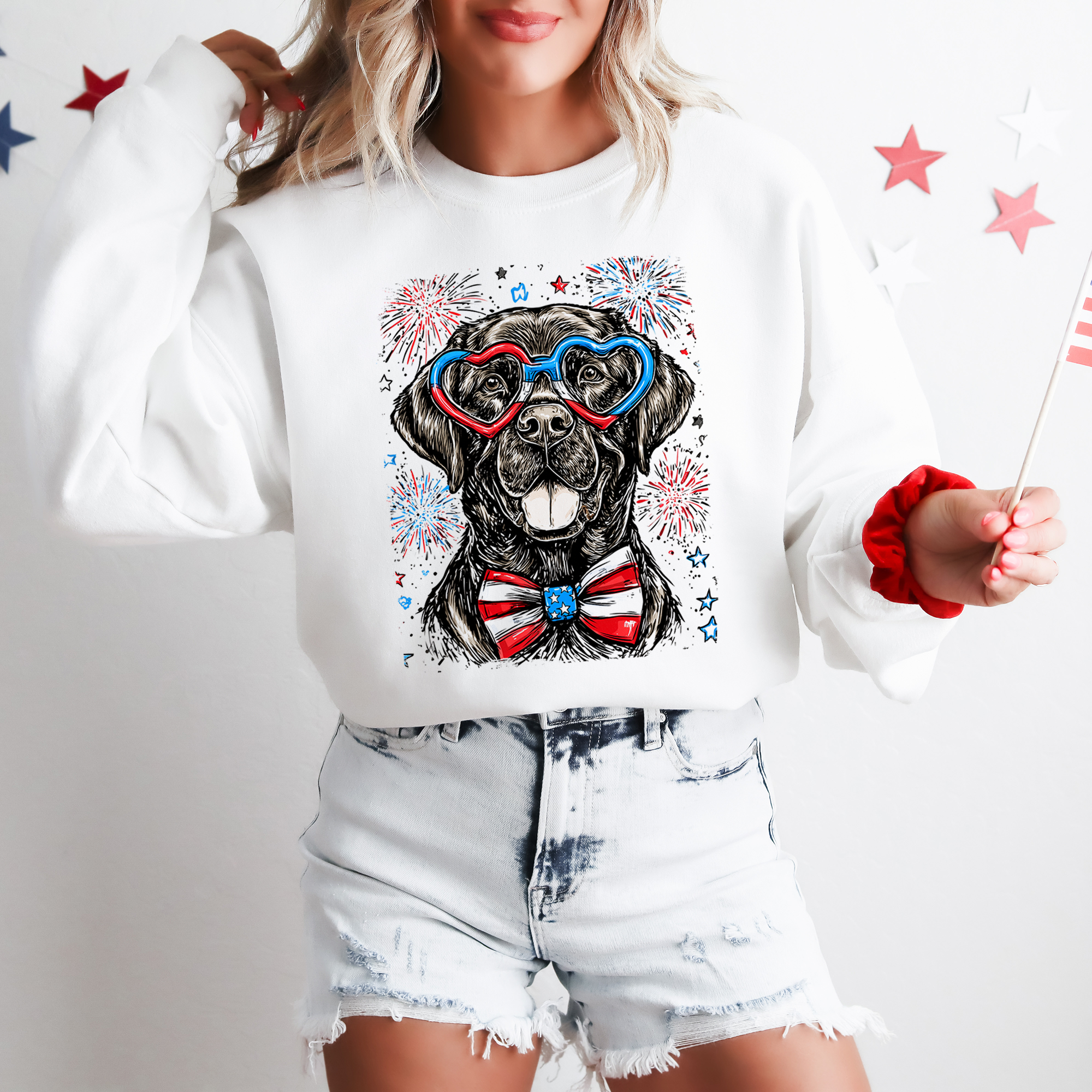 Black Labrador Patriotic Dog USA 4th Of July Pride For Pet Lovers Cozy Sweatshirt