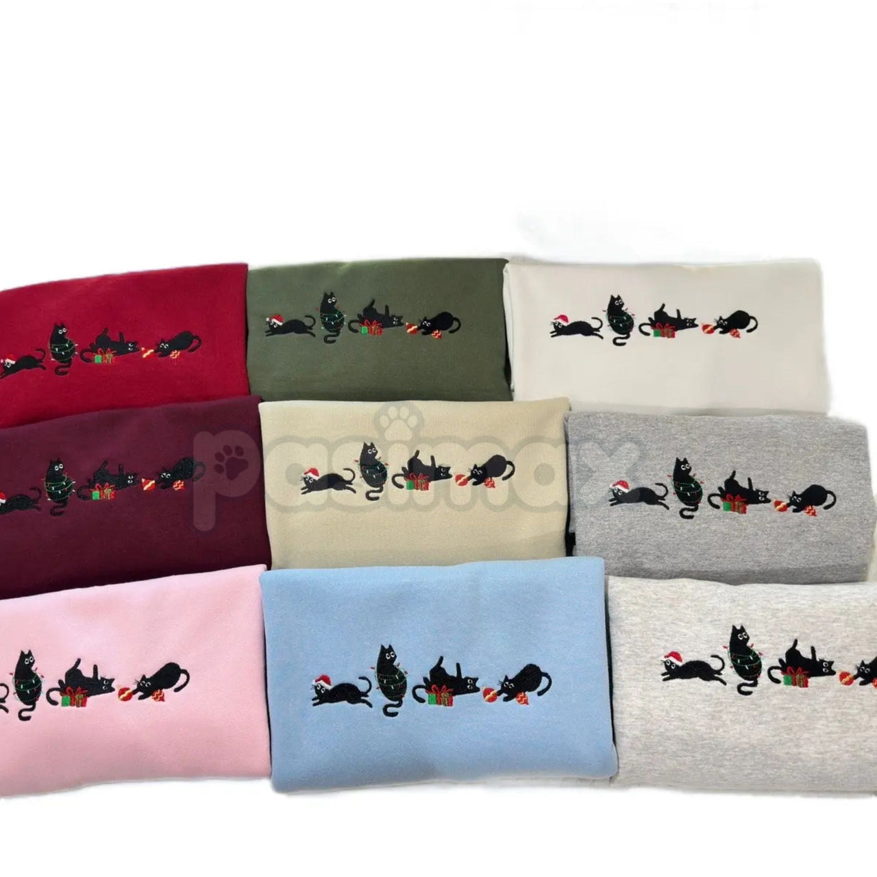 Black Christmas Cats Embroidered Sweatshirt – Cozy Holiday Cat Mom Crewneck