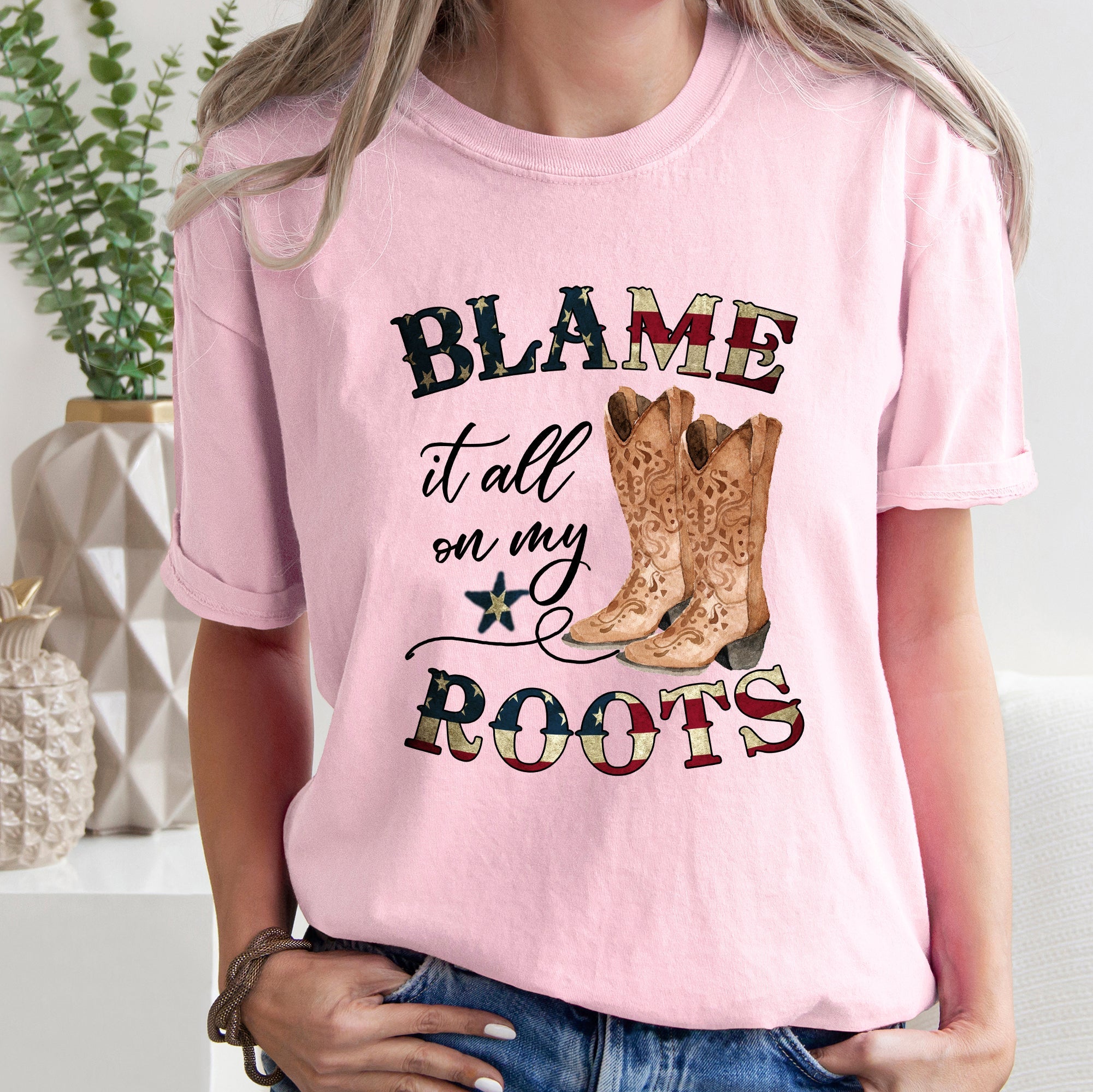 Blame It All On My Roots, Cowboy, Garth, Western Comfort Colors Graphic Tee Deluxe Edition