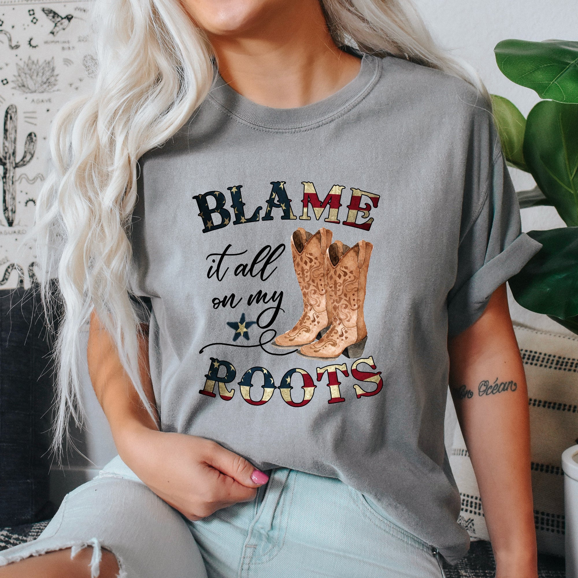Blame It All On My Roots, Cowboy, Garth, Western Comfort Colors Graphic Tee Deluxe Edition