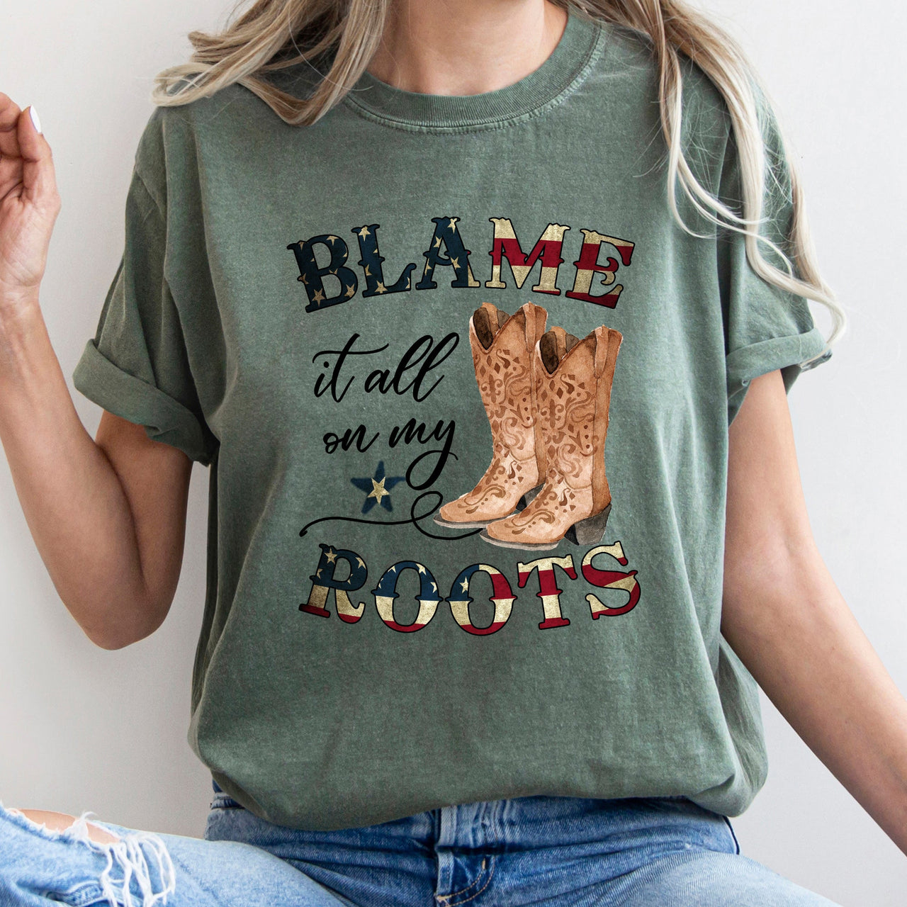 Blame It All On My Roots, Cowboy, Garth, Western Comfort Colors Graphic Tee Deluxe Edition