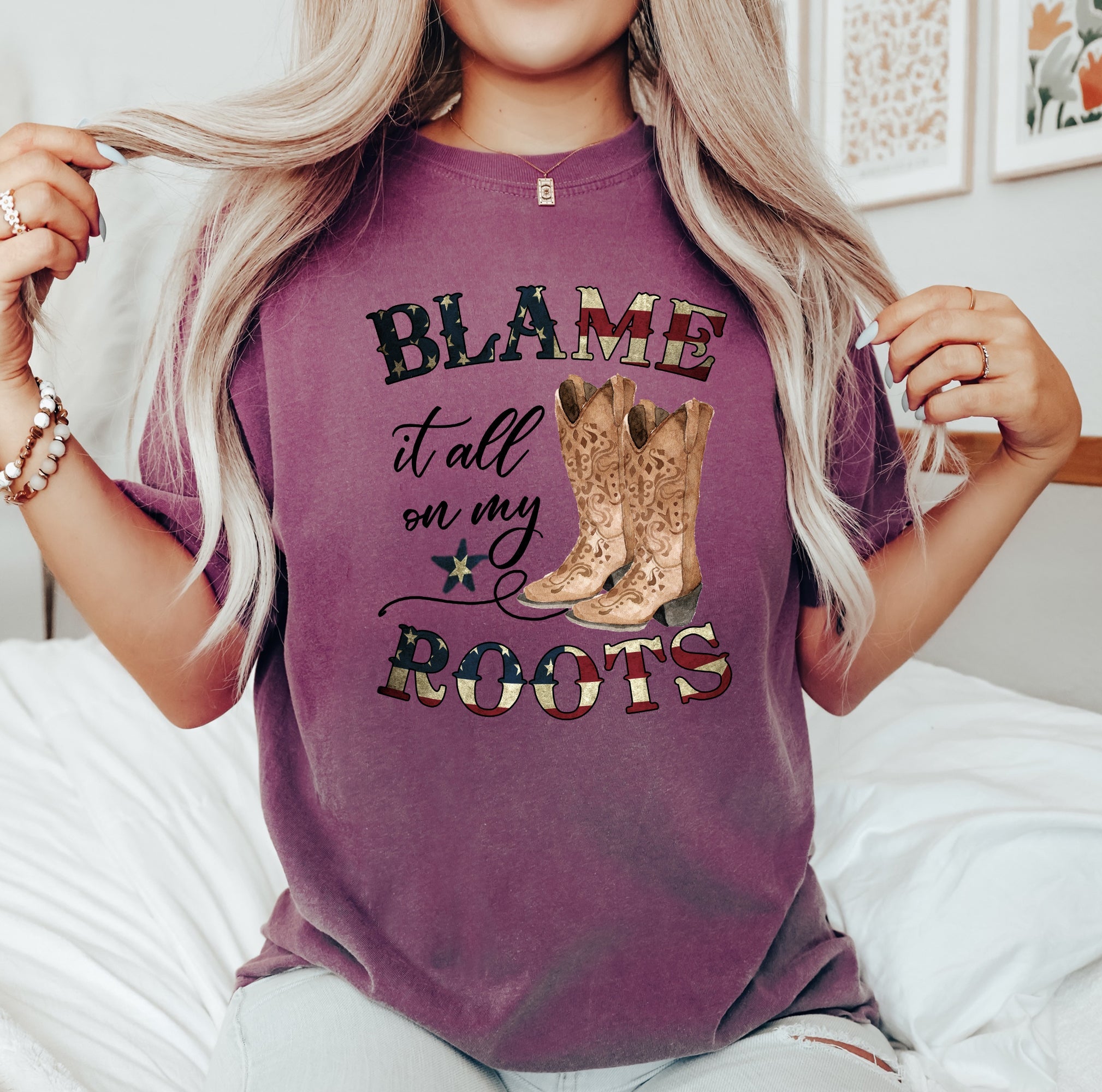 Blame It All On My Roots, Cowboy, Garth, Western Comfort Colors Graphic Tee Deluxe Edition