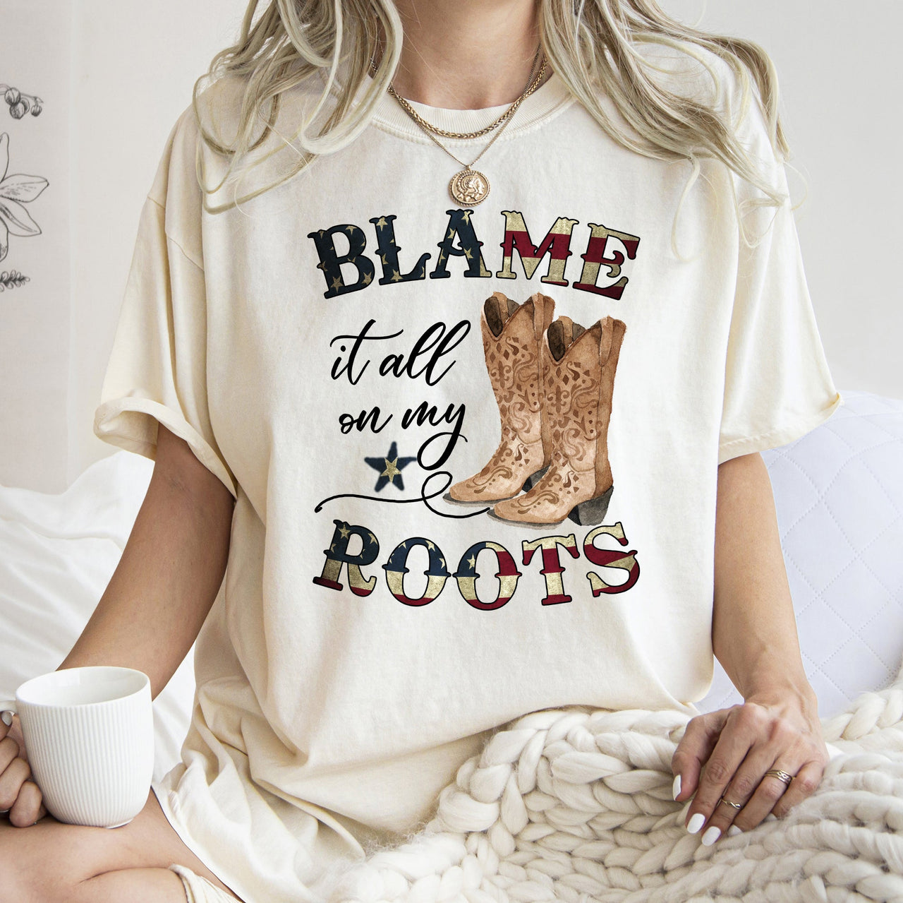 Blame It All On My Roots, Cowboy, Garth, Western Comfort Colors Graphic Tee Deluxe Edition