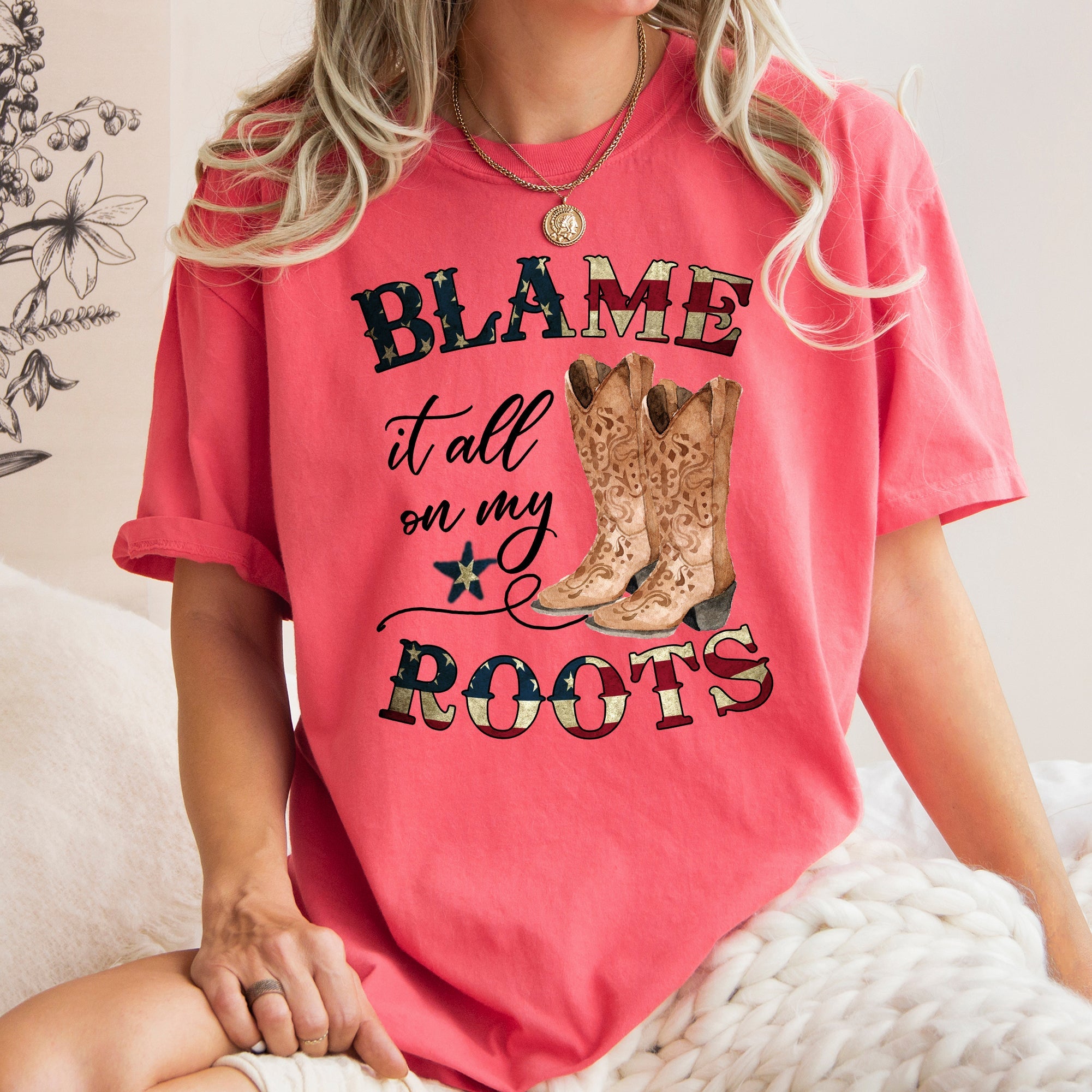 Blame It All On My Roots, Cowboy, Garth, Western Comfort Colors Graphic Tee Deluxe Edition