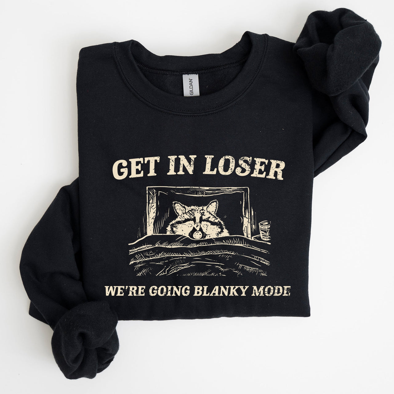 Blanky Mode Raccoon Meme Cartoon Character Pop Culture Reference Internet Meme Sweatshirt
