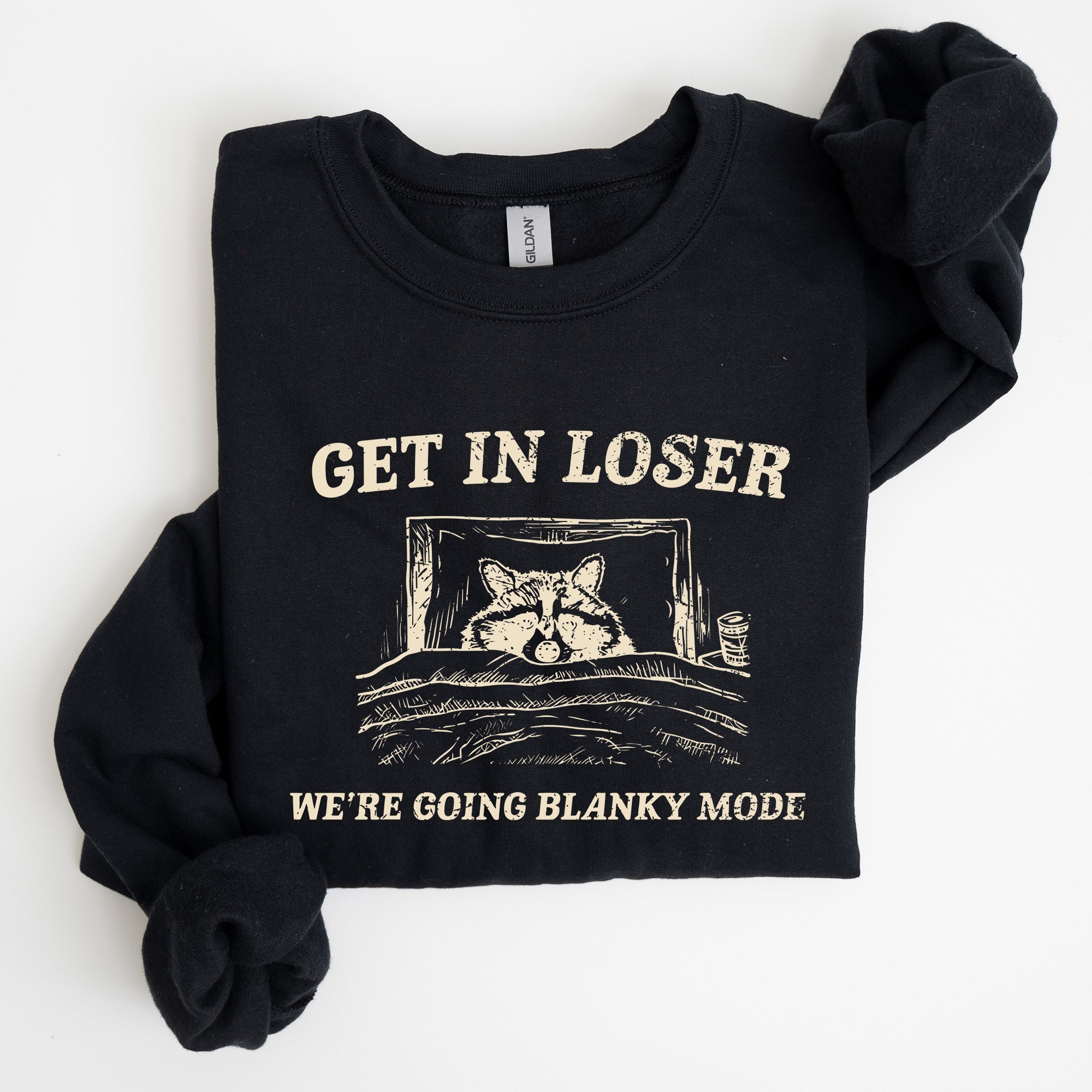 Blanky Mode Raccoon Meme Cartoon Character Pop Culture Reference Internet Meme Sweatshirt