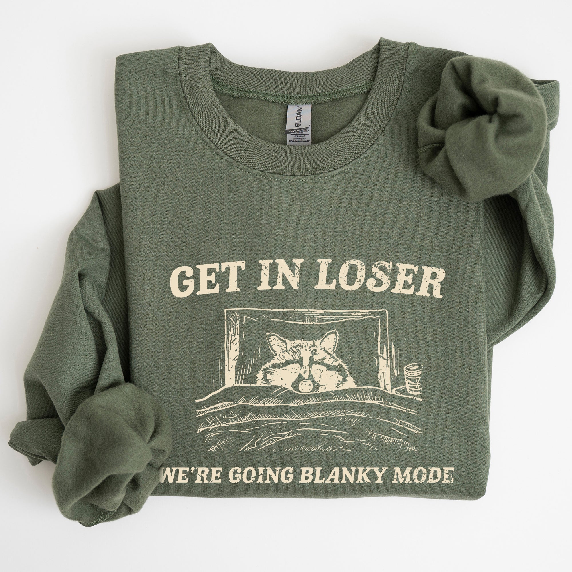 Blanky Mode Raccoon Meme Cartoon Character Pop Culture Reference Internet Meme Sweatshirt