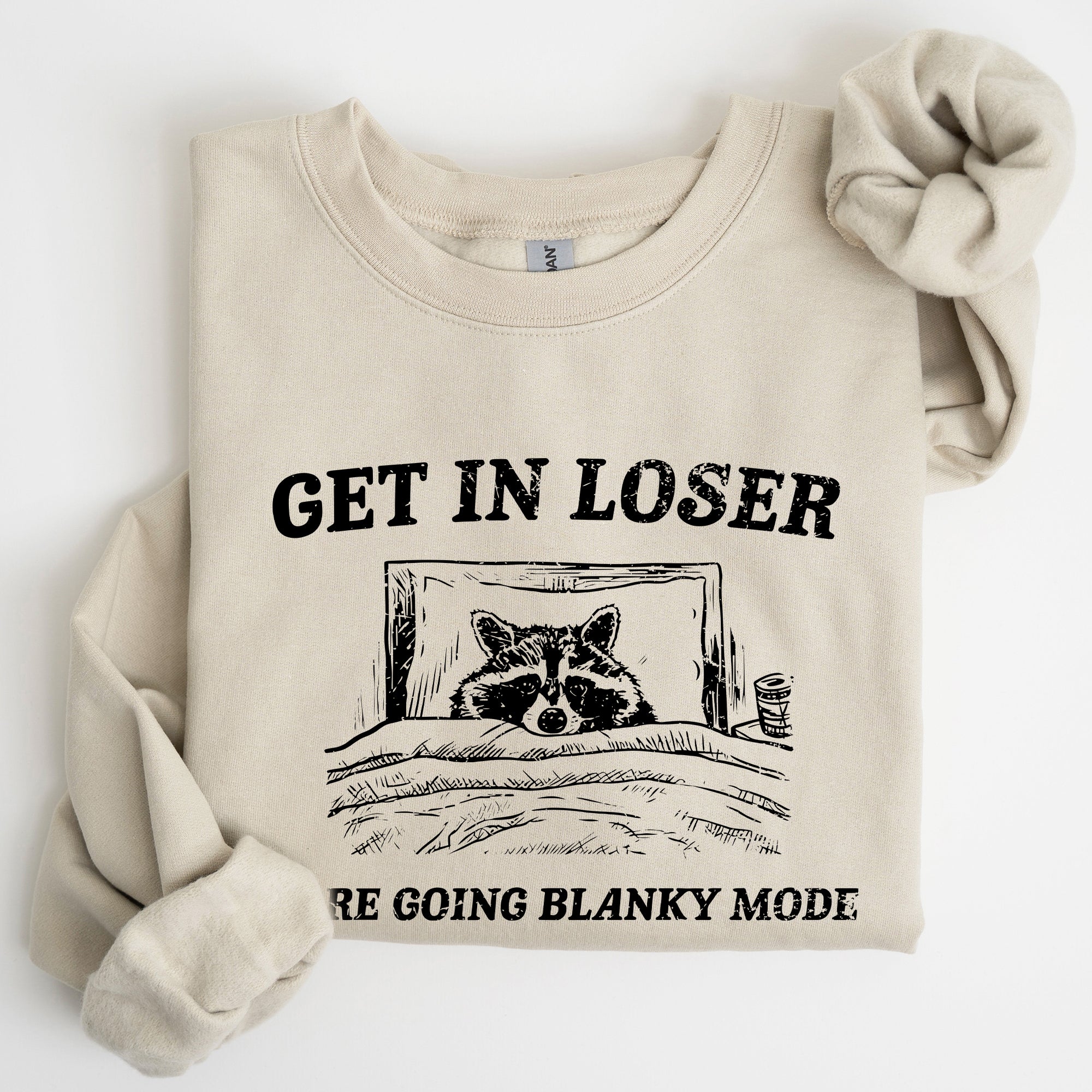 Blanky Mode Raccoon Meme Cartoon Character Pop Culture Reference Internet Meme Sweatshirt