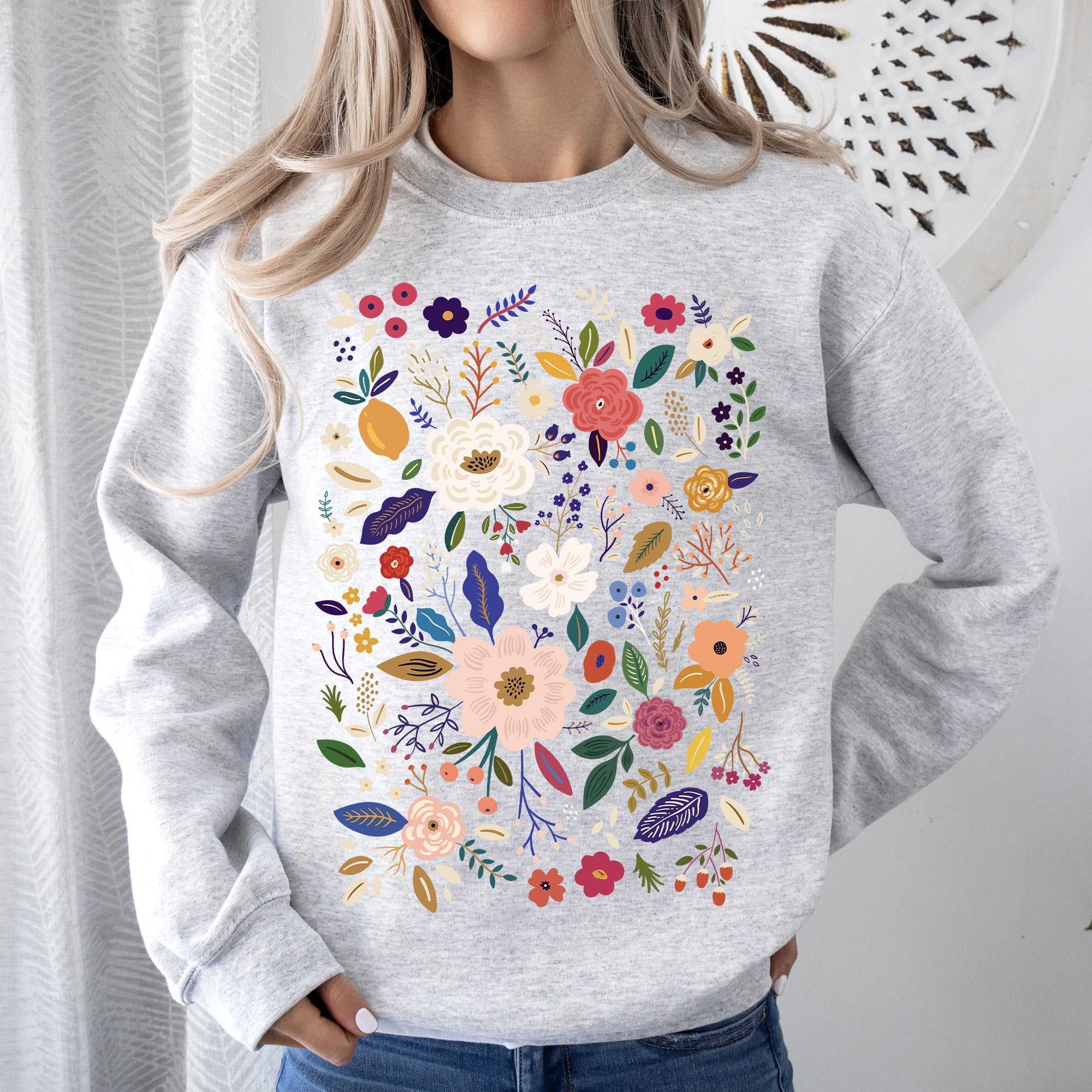 Bloom Brilliance Color-Infused Floral Print Garden Collection Soft Knit Sweatshirt