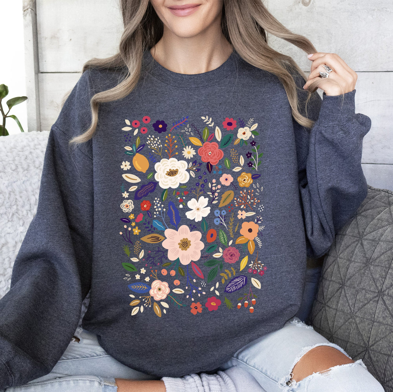 Bloom Brilliance Color-Infused Floral Print Garden Collection Soft Knit Sweatshirt