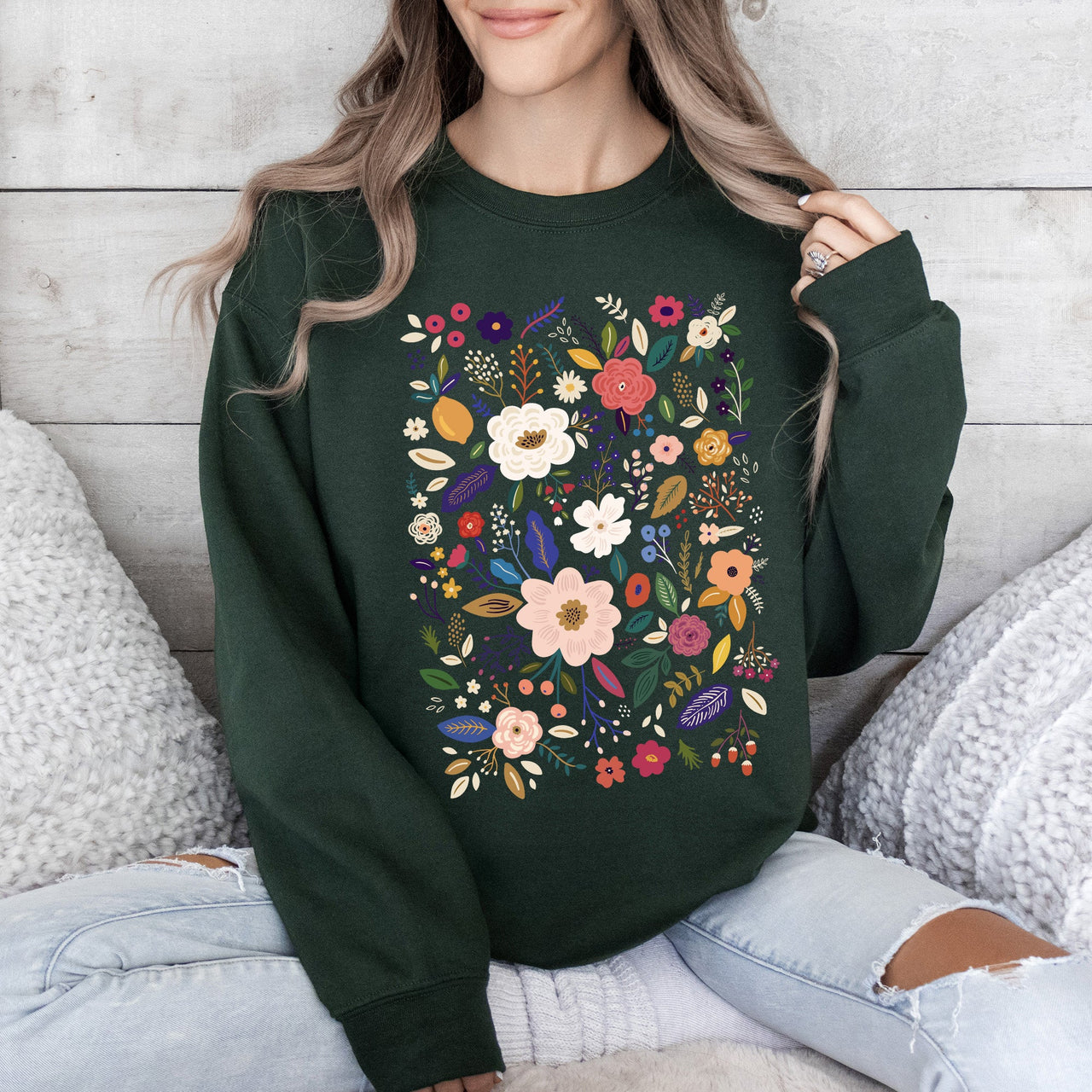 Bloom Brilliance Color-Infused Floral Print Garden Collection Soft Knit Sweatshirt
