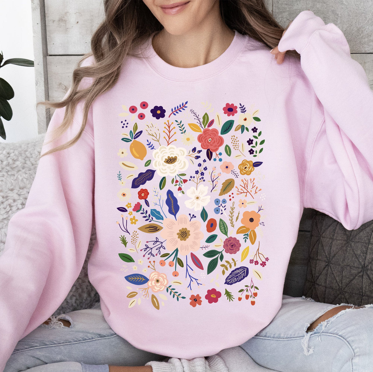 Bloom Brilliance Color-Infused Floral Print Garden Collection Soft Knit Sweatshirt