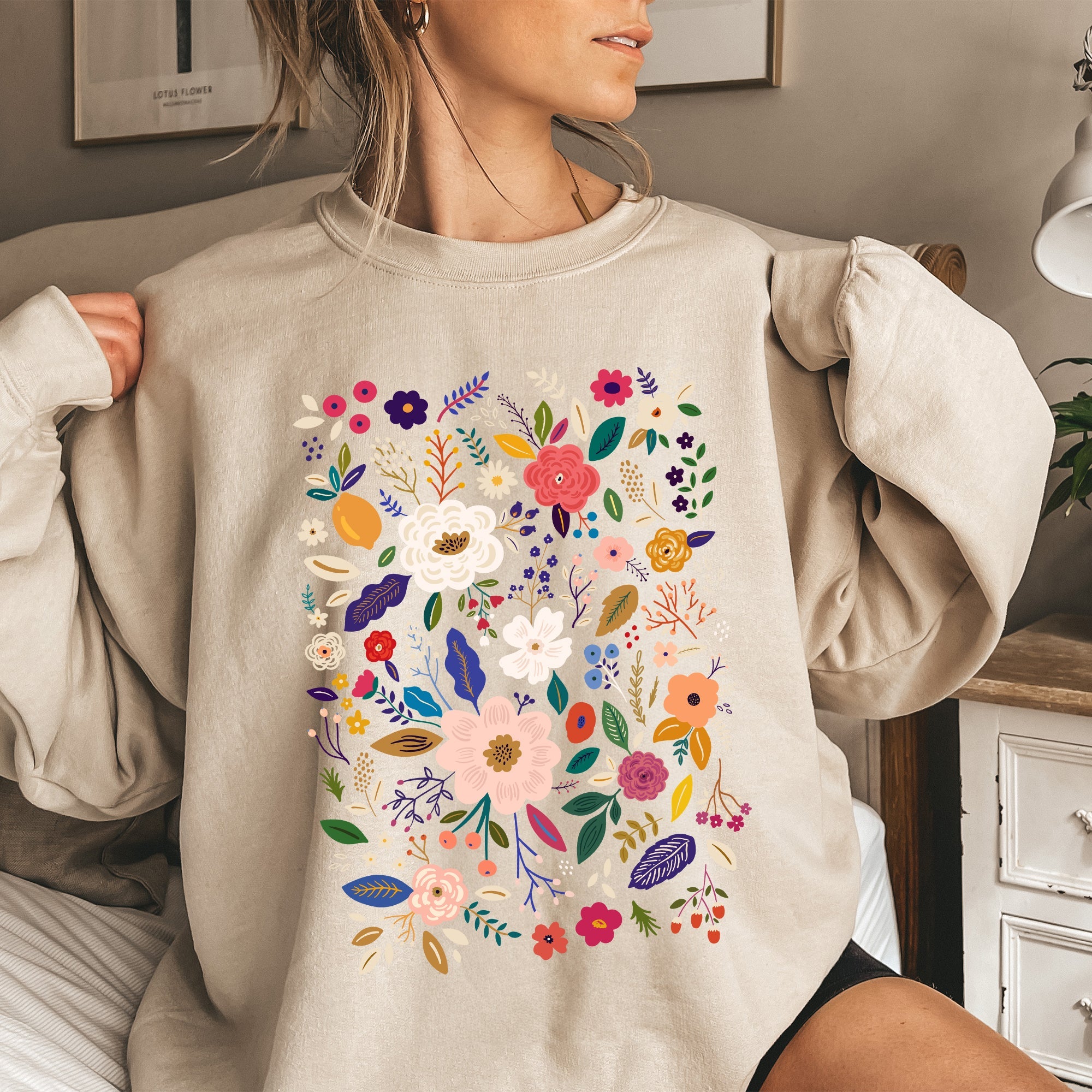 Bloom Brilliance Color-Infused Floral Print Garden Collection Soft Knit Sweatshirt