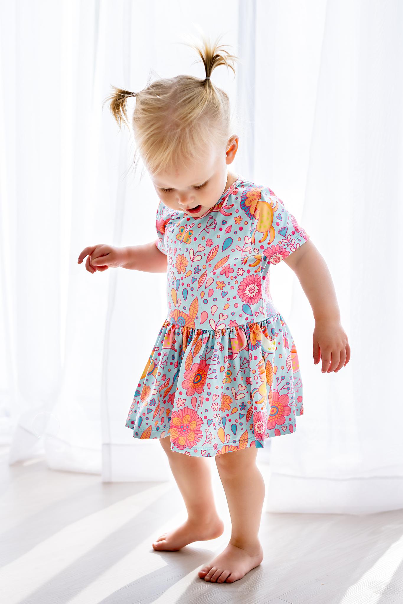 SALE Blue Retro Unicorns S/S Twirl Bodysuit