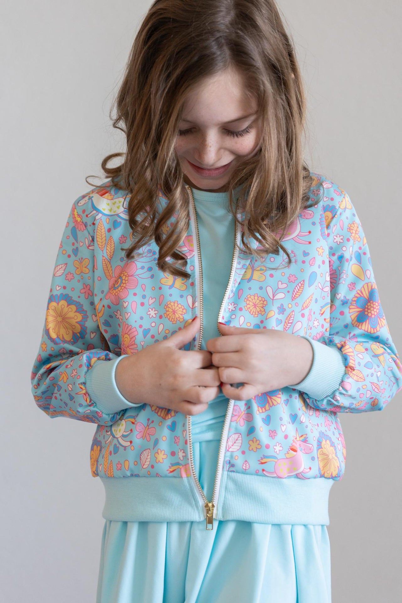 SALE Blue Retro Unicorns Satin Jacket