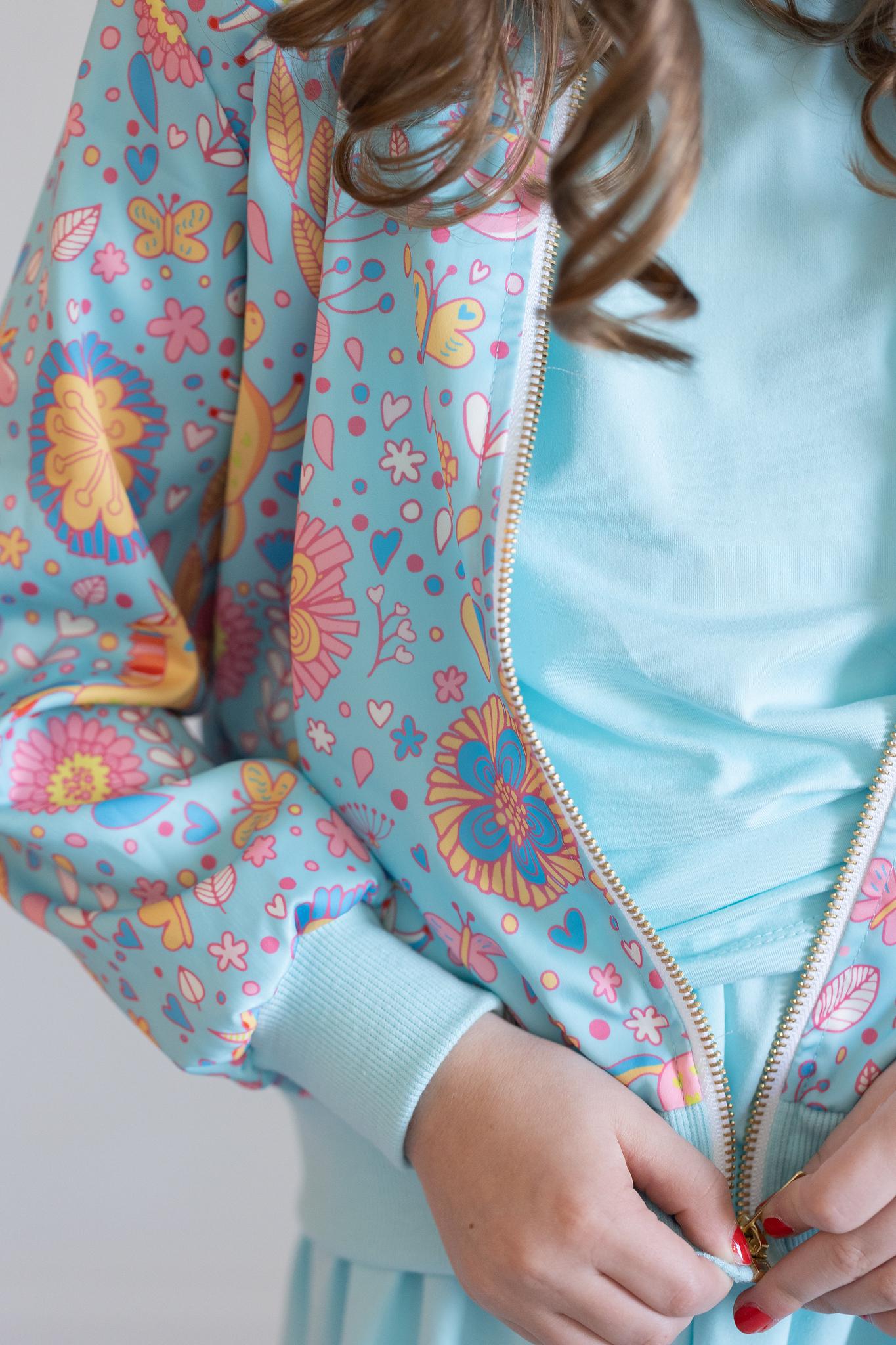 SALE Blue Retro Unicorns Satin Jacket