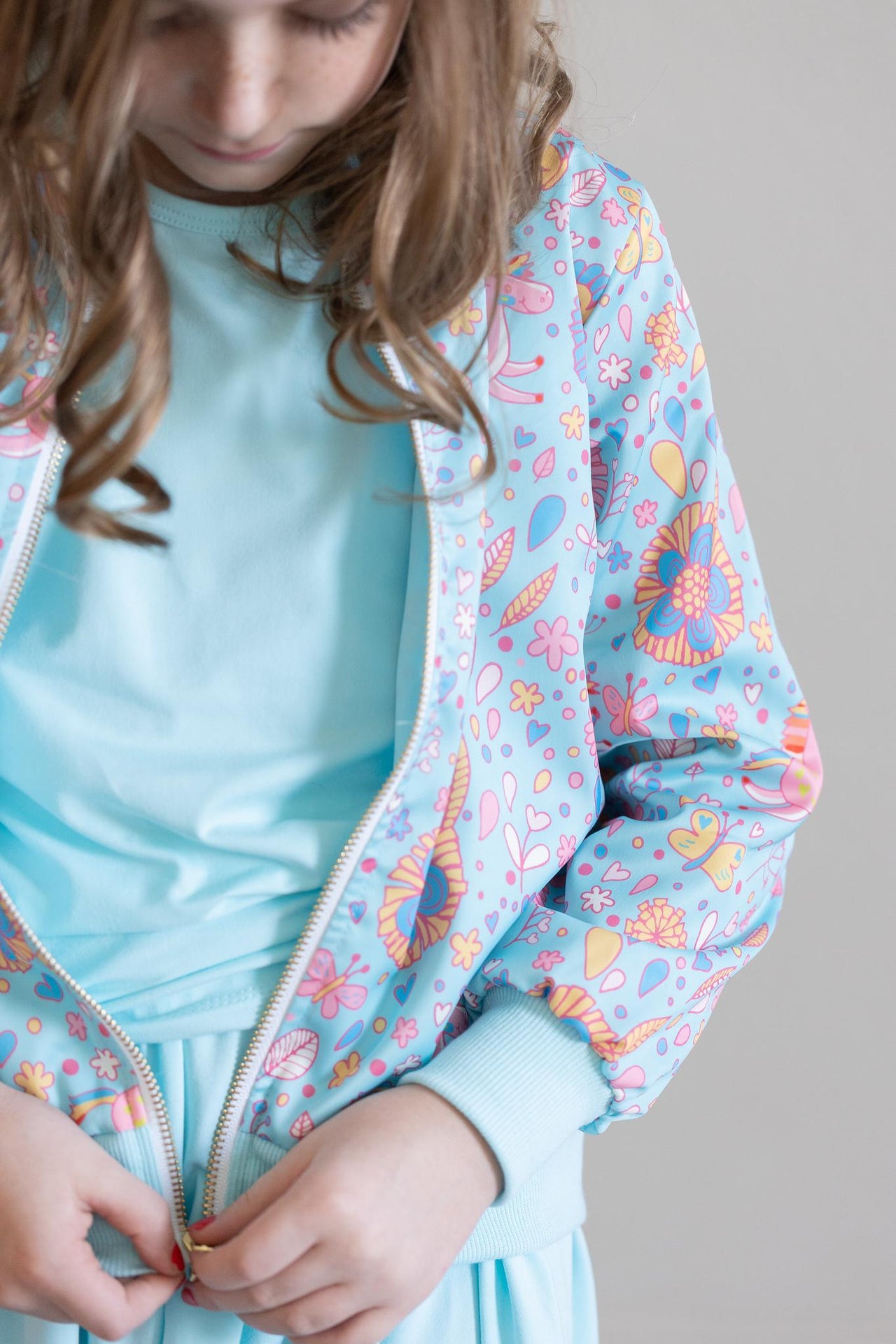 SALE Blue Retro Unicorns Satin Jacket
