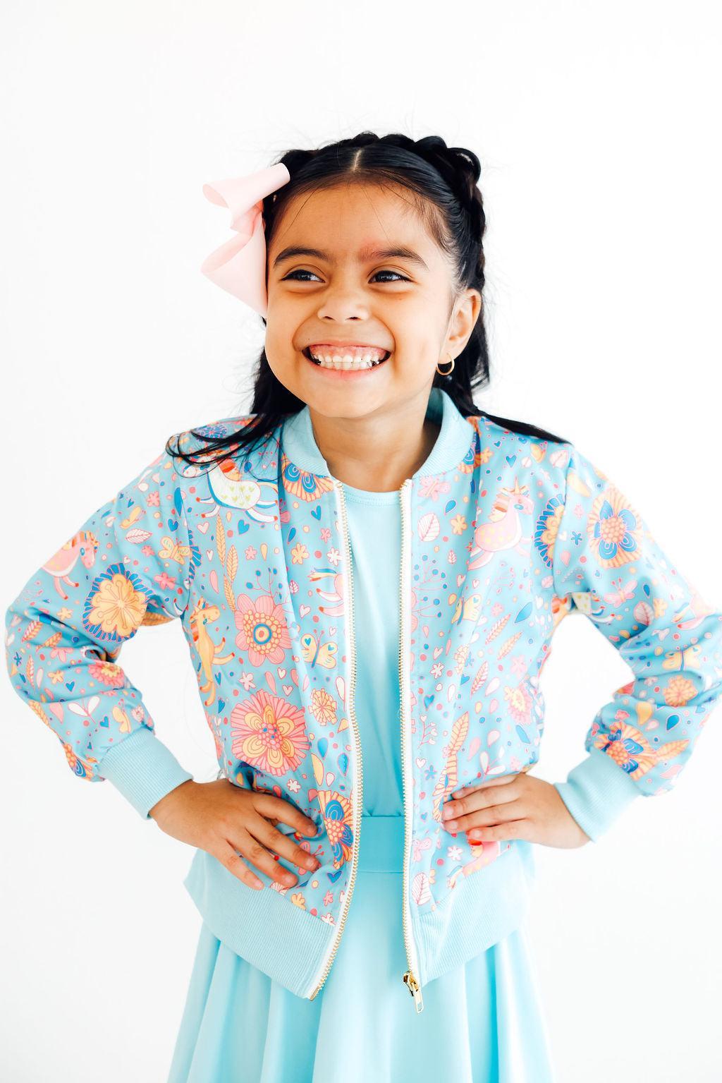 SALE Blue Retro Unicorns Satin Jacket