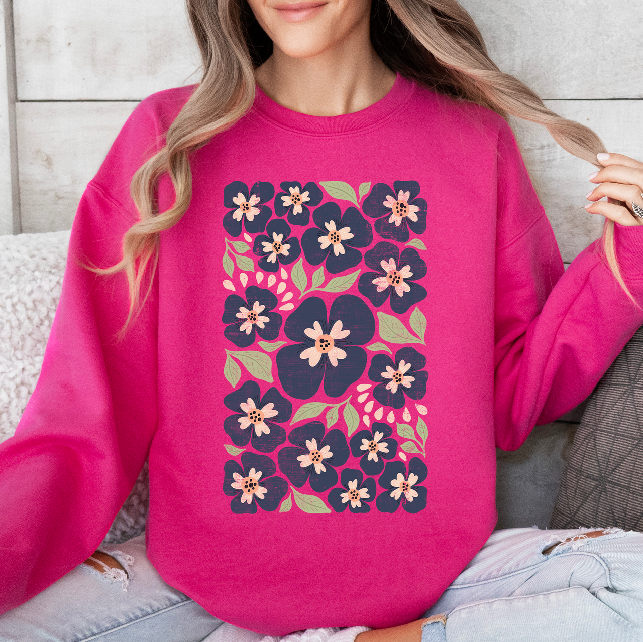 Blue Wildflower Allover Floral Vintage Boho Nature Inspired Autumn Palette Sweatshirt