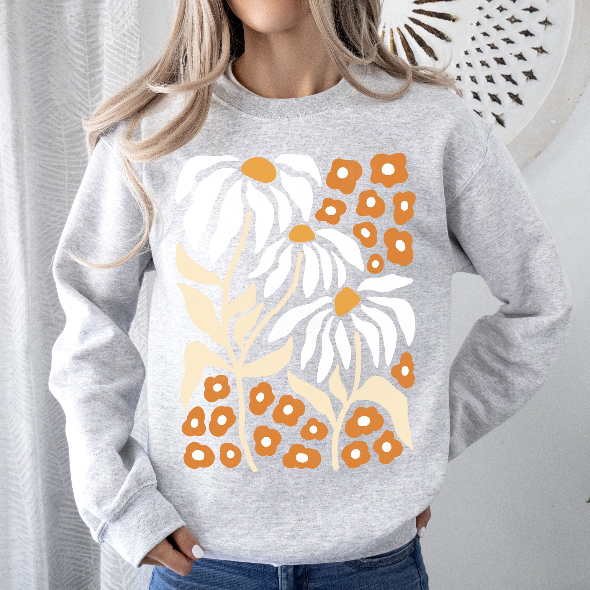 Boho Daisies, Boho Retro Floral Design Vintage Bohemian Blossom Pattern Sweatshirt
