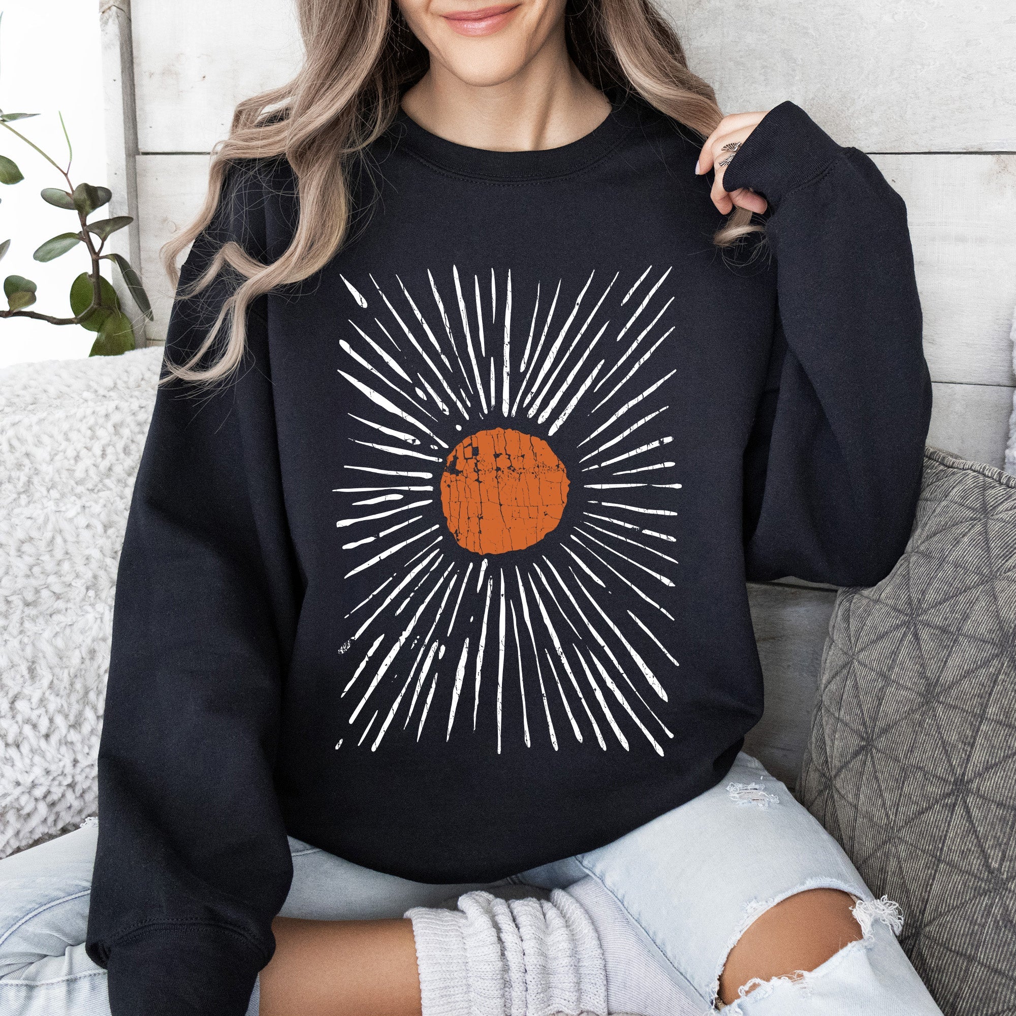 Boho Starburst Celestial Retro Cosmic Night Sky Print Design For Everyday Wear Sweatshirt