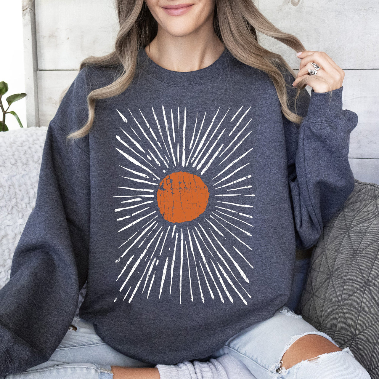 Boho Starburst Celestial Retro Cosmic Night Sky Print Design For Everyday Wear Sweatshirt