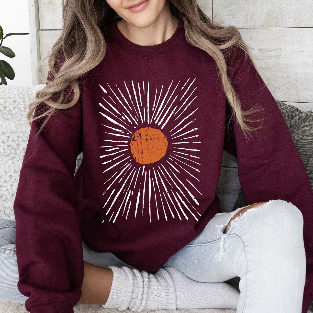Boho Starburst Celestial Retro Cosmic Night Sky Print Design For Everyday Wear Sweatshirt
