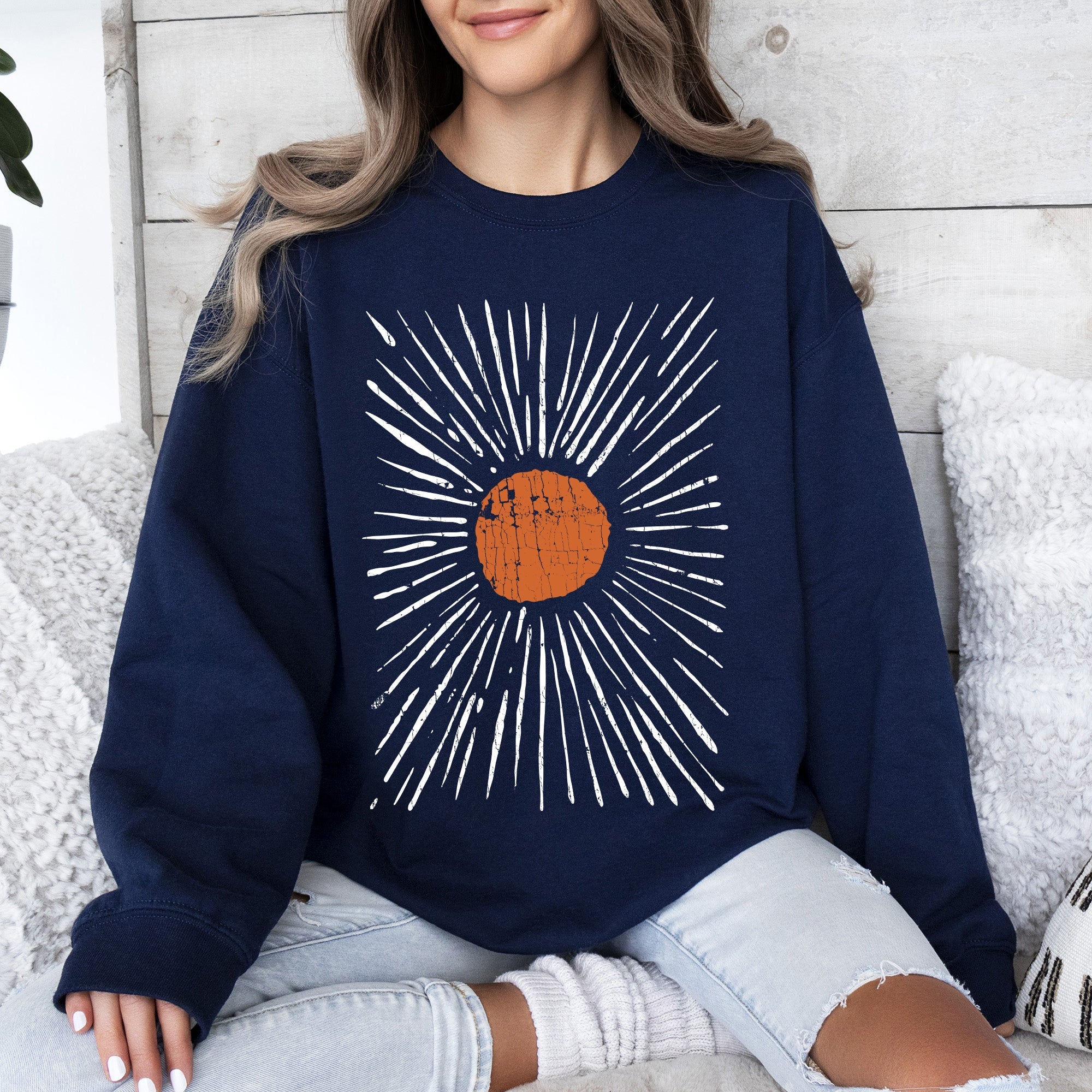 Boho Starburst Celestial Retro Cosmic Night Sky Print Design For Everyday Wear Sweatshirt