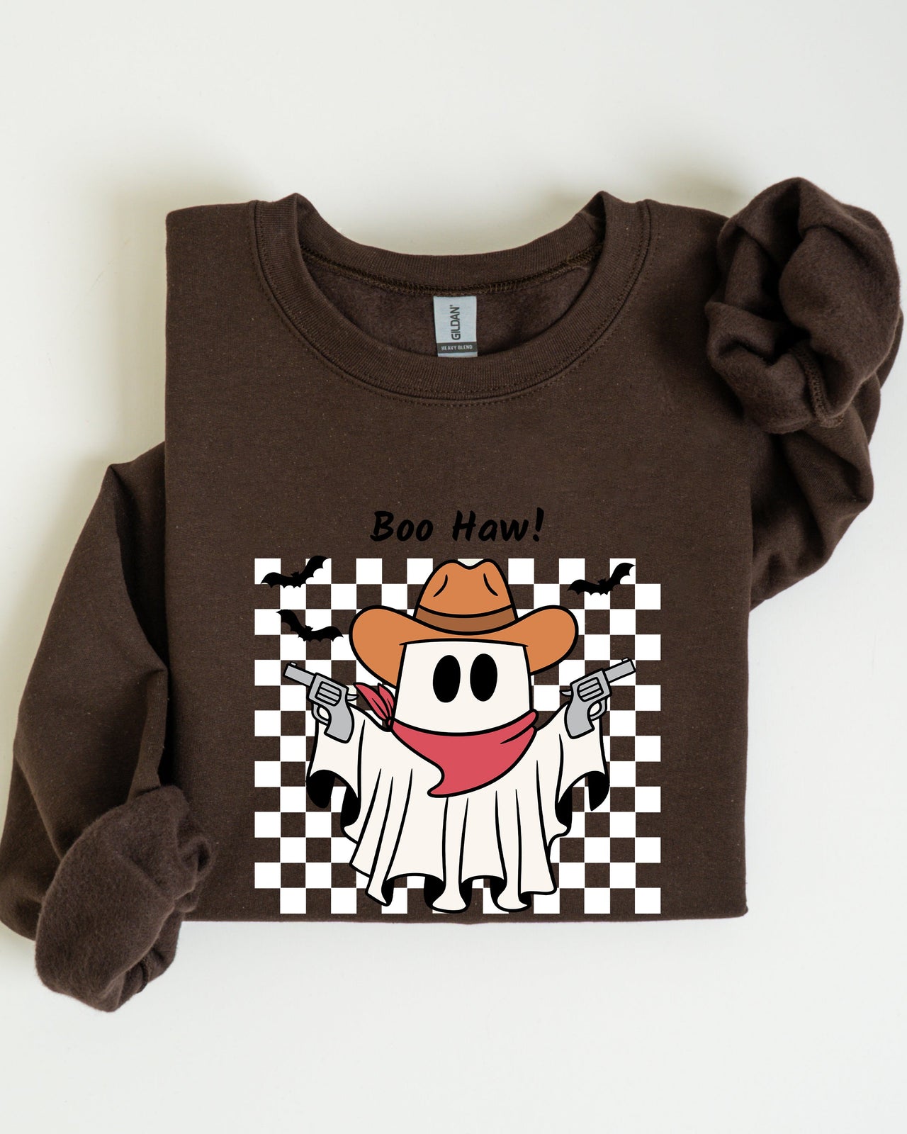 Boo Haw Cowboy Ghost Checkered Western Halloween Edition Premium Graphic Sweatshirt