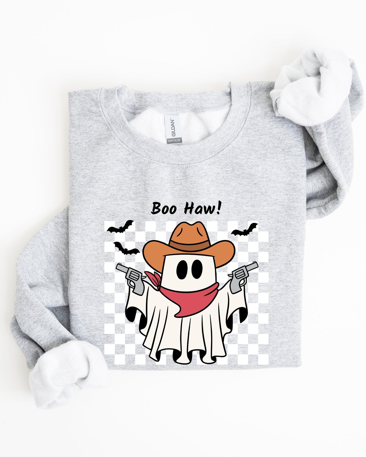 Boo Haw Cowboy Ghost Checkered Western Halloween Edition Premium Graphic Sweatshirt