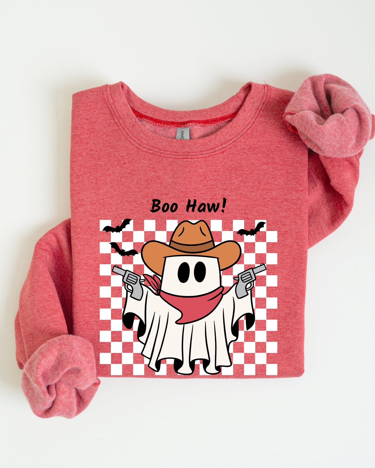 Boo Haw Cowboy Ghost Checkered Western Halloween Edition Premium Graphic Sweatshirt
