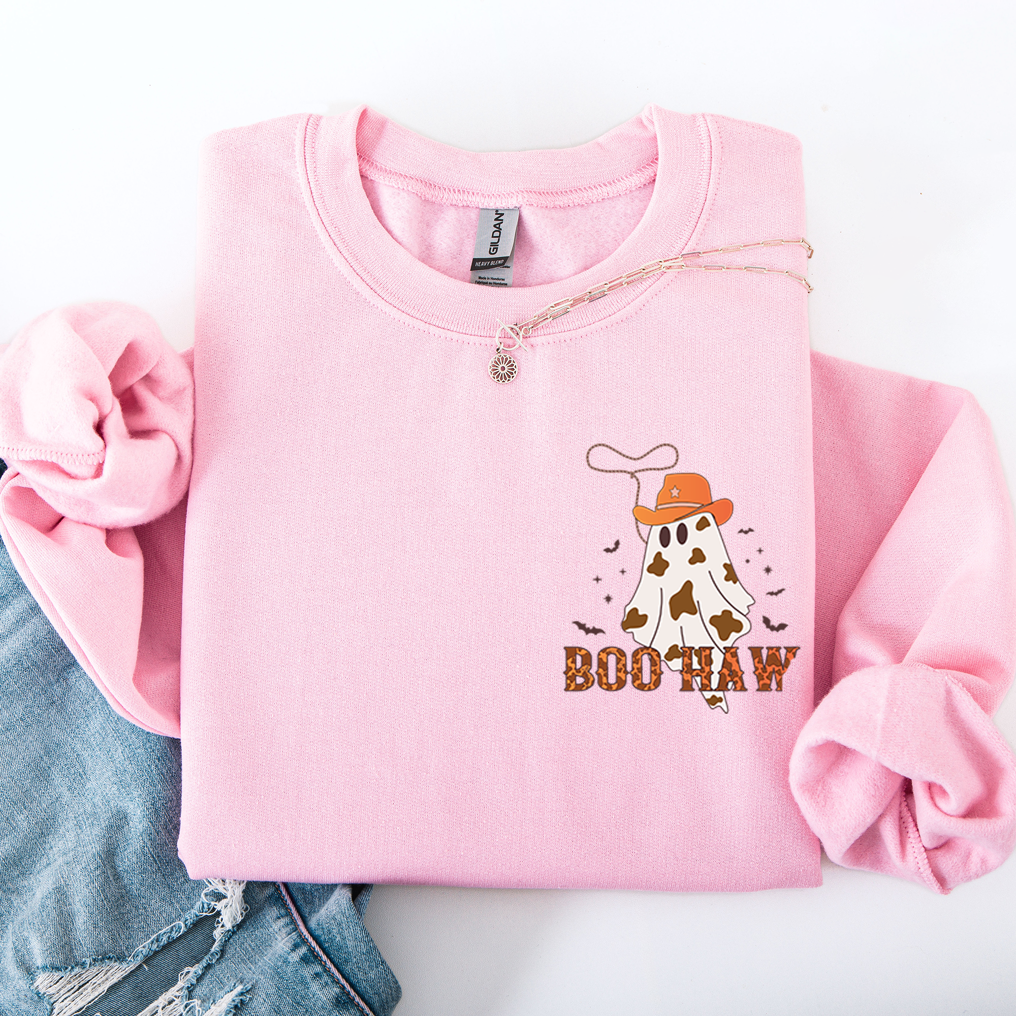 Boo Haw Cowboy Western Halloween Spirit Cozy Fall Favorite For Autumn Nights And Spooky Season Wear Pocket Sweatshirt