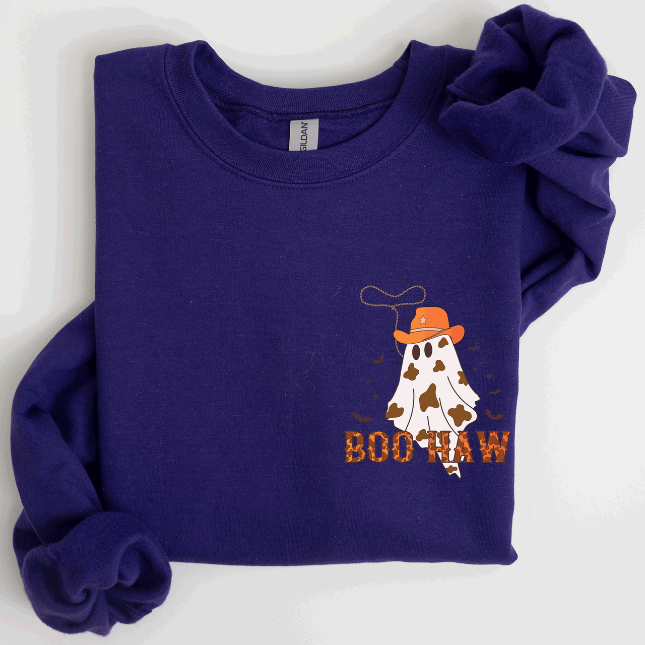 Boo Haw Cowboy Western Halloween Spirit Cozy Fall Favorite For Autumn Nights And Spooky Season Wear Pocket Sweatshirt